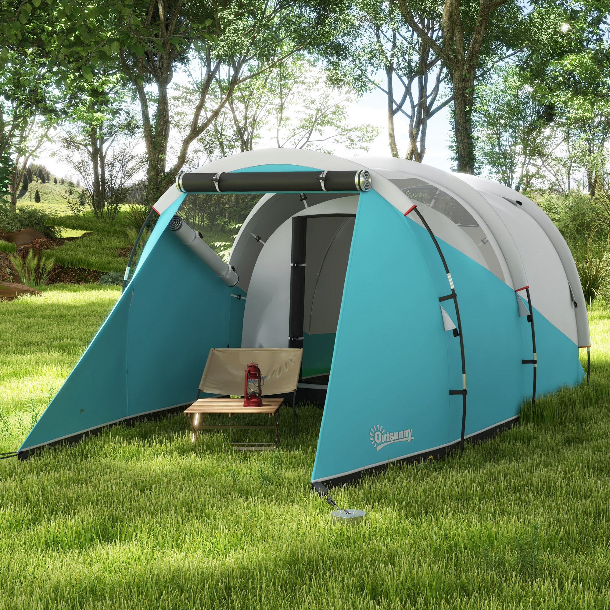 Campingzelt für 3 Personen, separate Wohn- & Schlafräume, 460L x 260B x 190H cm, Blau