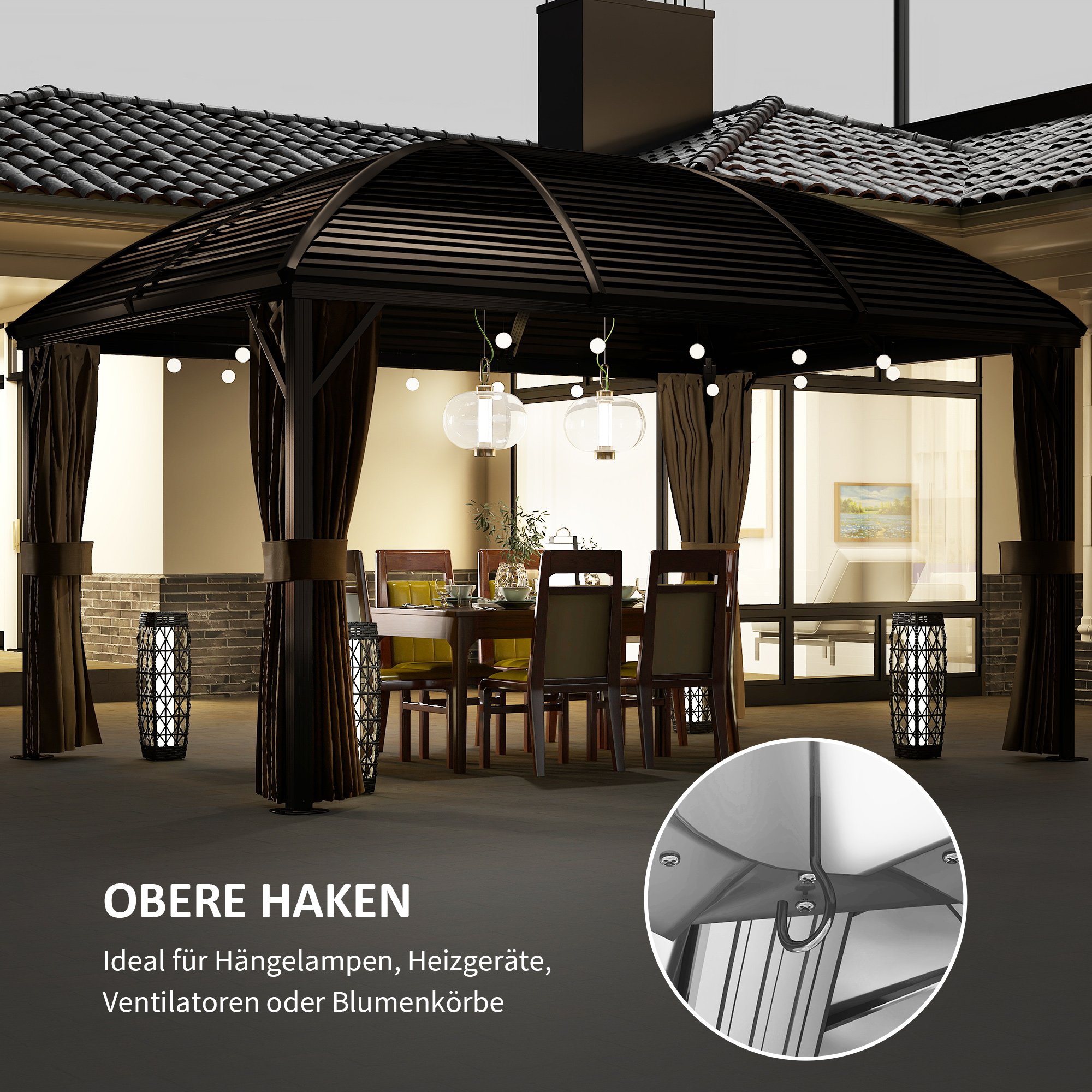 Gartenpavillon, Partyzelt, Festzelt, 4 x Doppel-Seitenteile, wasserdicht, 2 Laternenhaken, ca. 4 x 3 x 2,8 m, Braun