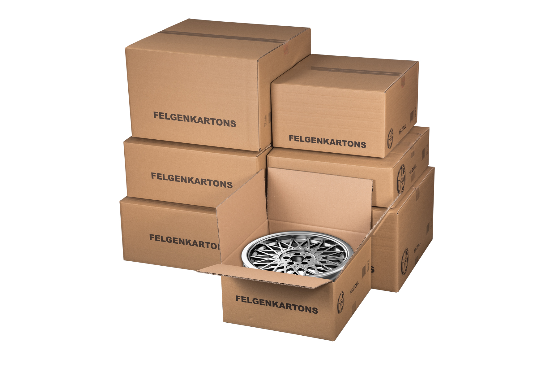 Felgenversandkarton, 420x420x215mm, braun, 2-wellig, VPE4