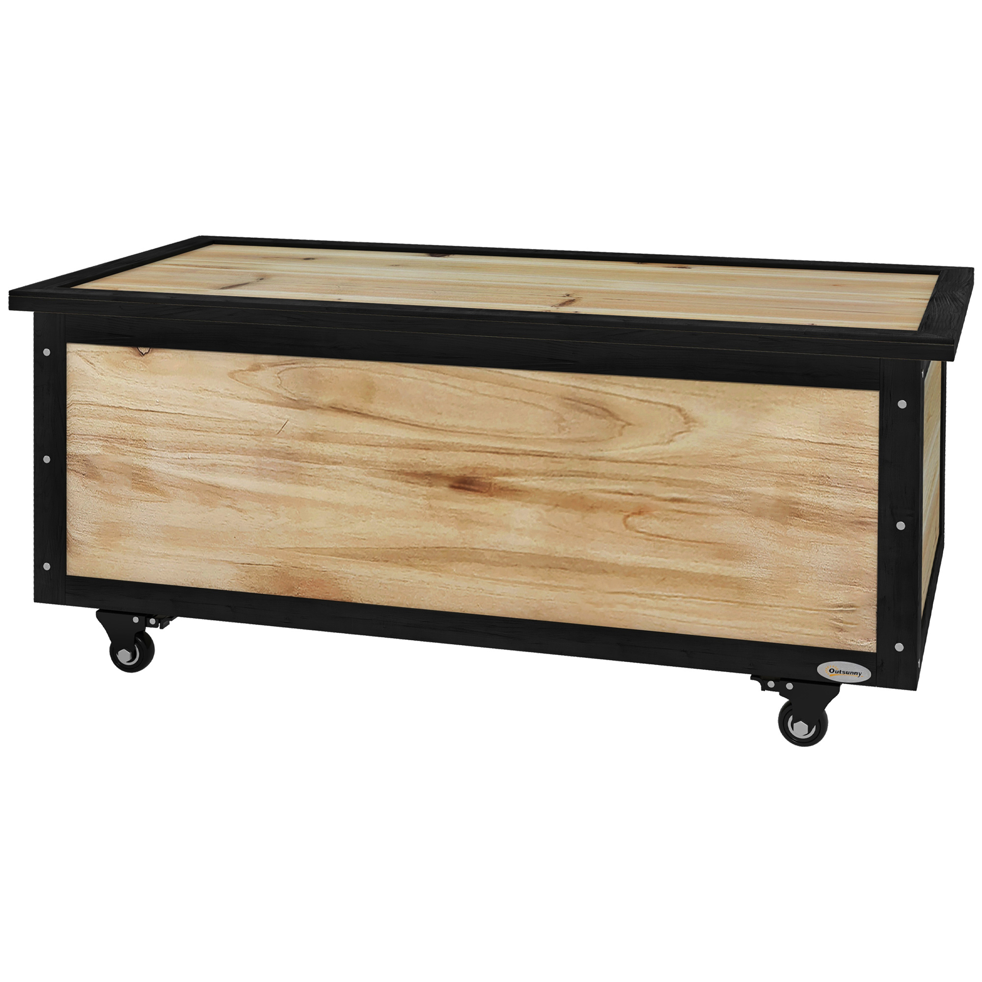 Garten-Aufbewahrungsbox, 121 Liter, 2 Räder, wetterfest, Metallscharniere, Naturholz, 100x50x43 cm