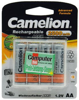 Mignon-Akkus CAMELION Ni-MH, 2500mA, Typ AA, 1,2V, 4er-Pack