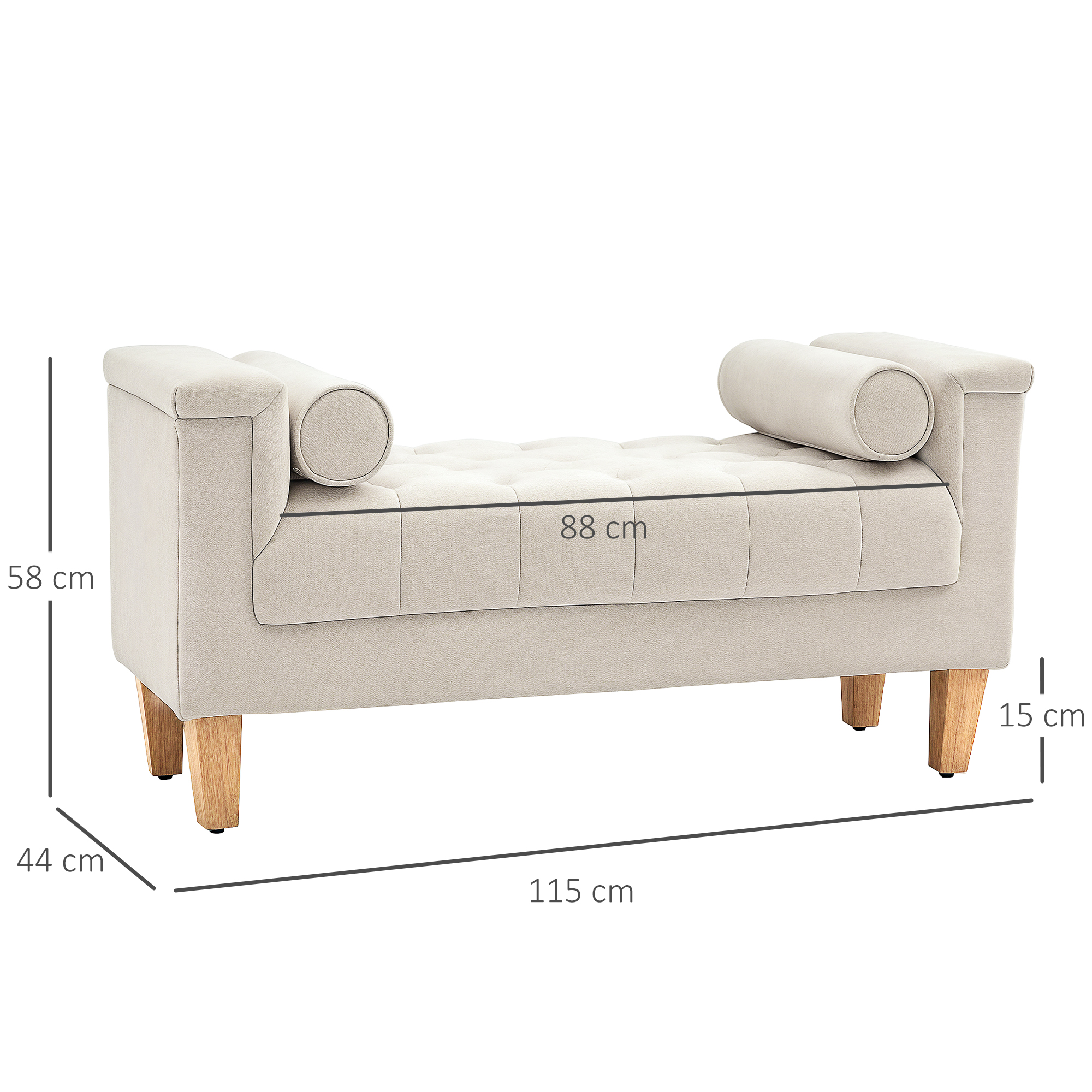 Polsterbank, Vintage-Design, 2 Kissen, Chenillebezug, 115 x 44 x 58 cm, Beige
