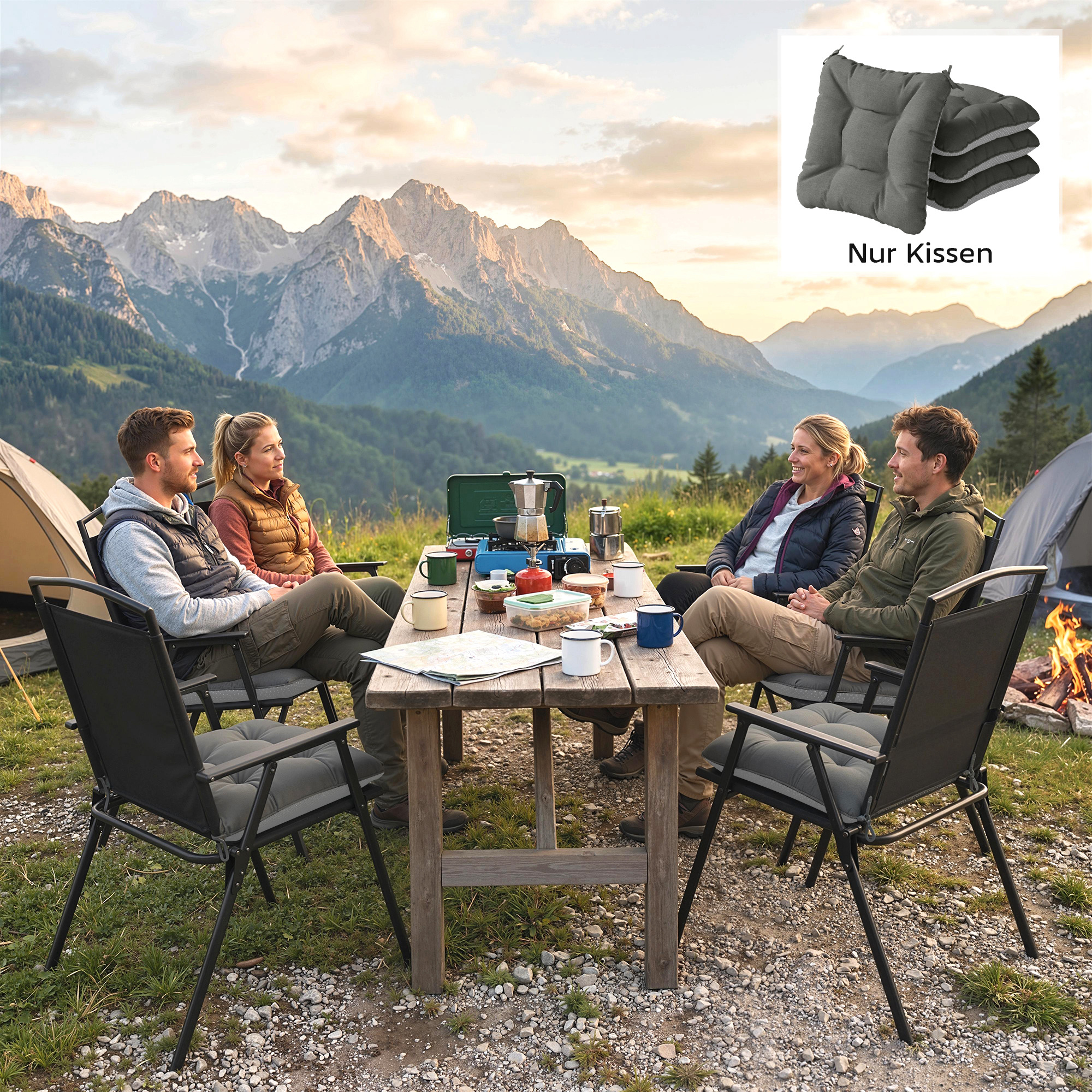 4er Set Sitzkissen 39,5 x 39,5 x 10 cm Stuhlkissen mit Bändern, rutschfeste Outdoor Indoor Sitzauflage