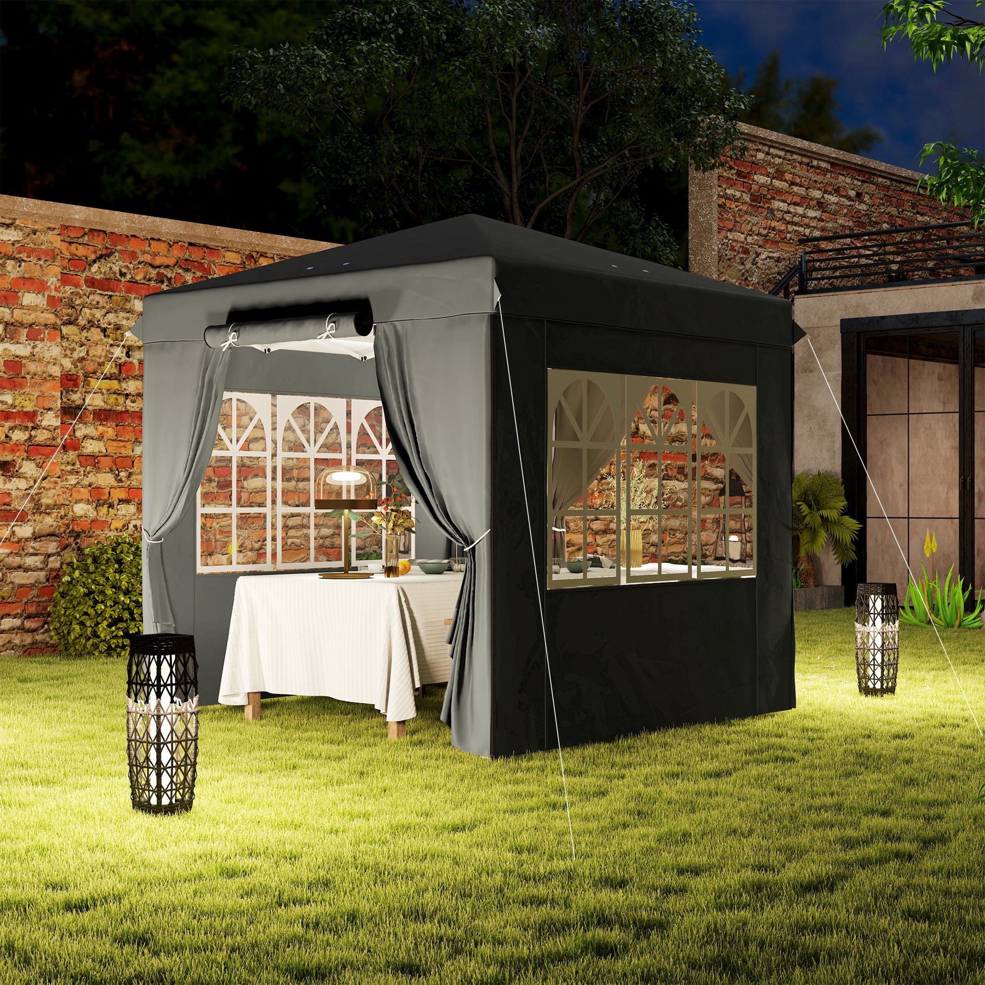 2,5 x 2,5 m Pop-up-Pavillon mit Seitenwänden und Transporttasche, UPF50+ höhenverstellbares Gartenzelt, Dunkelgrau