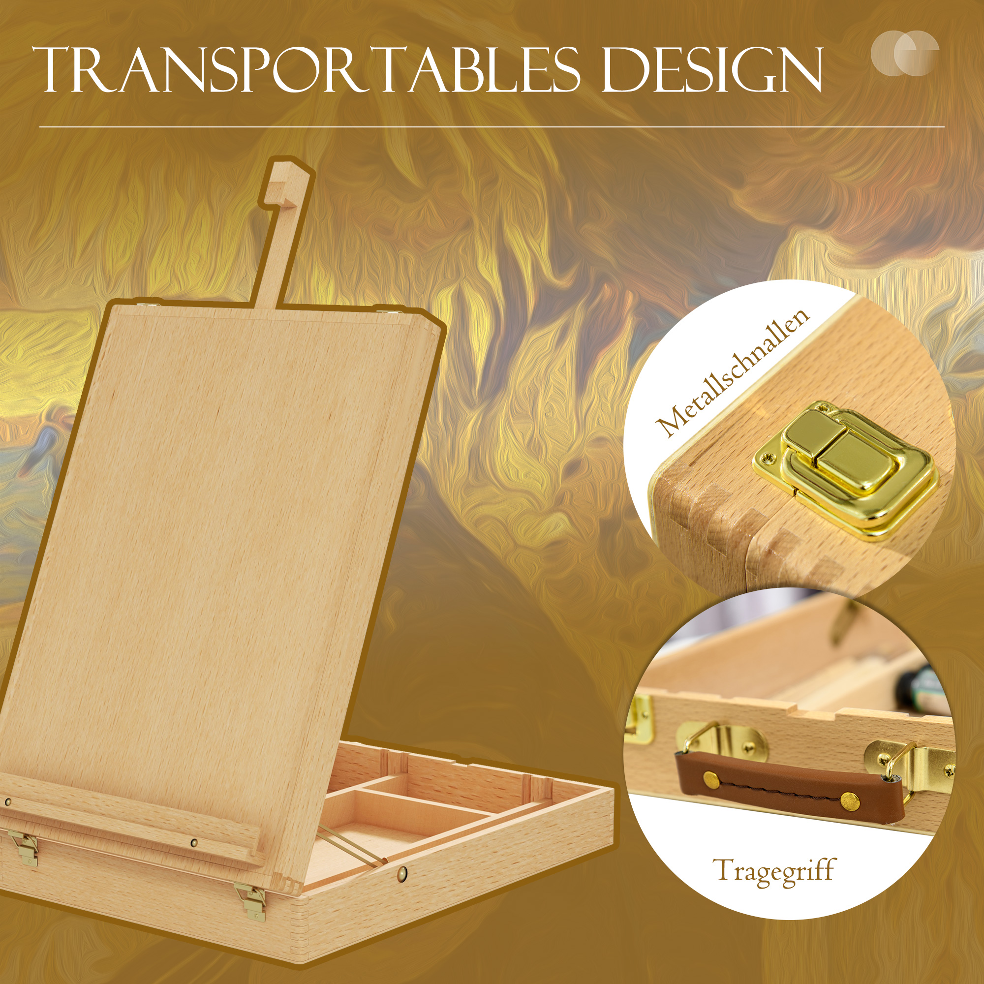 Tischstaffelei Tischstaffelei-Box, Buchenholz, klappbar, 27cm x 41,5cm x 74,5cm, Natur
