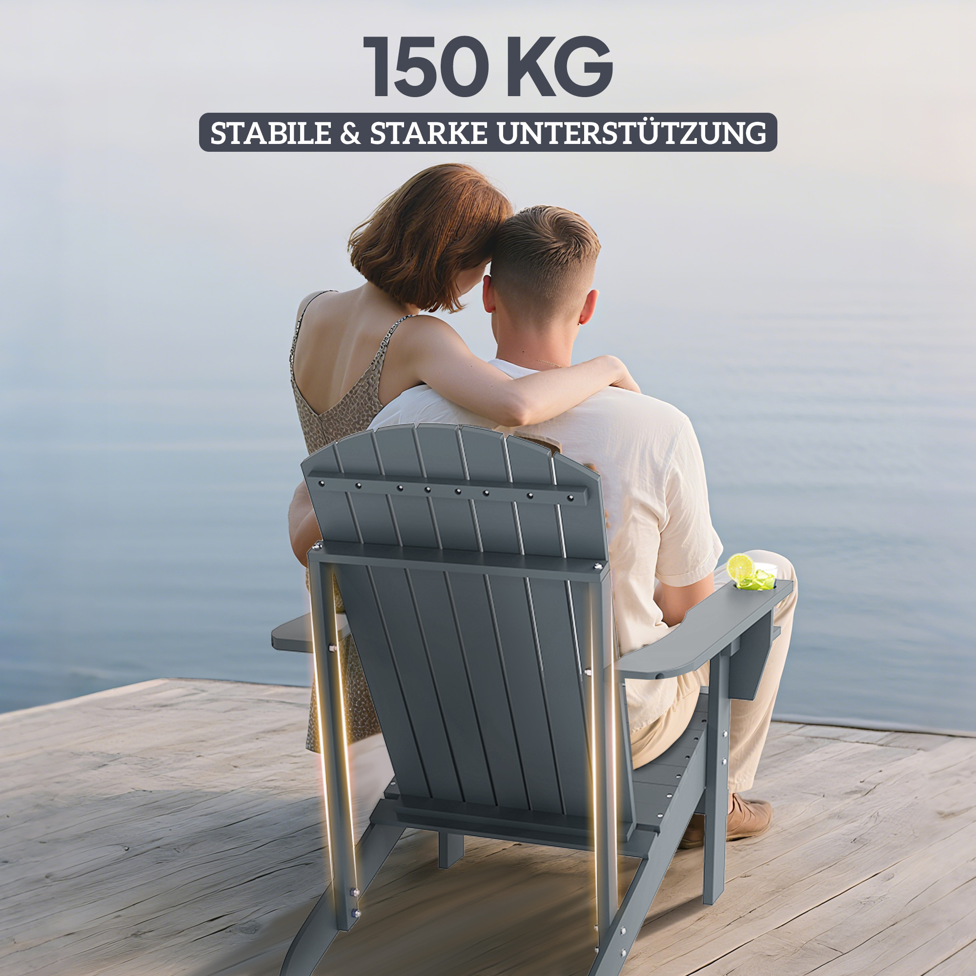 Adirondack-Gartenstuhl mit Becherhalter Gartenliege Balkonstuhl Massivholz Dunkelgrau 95 x 72 x 93 cm