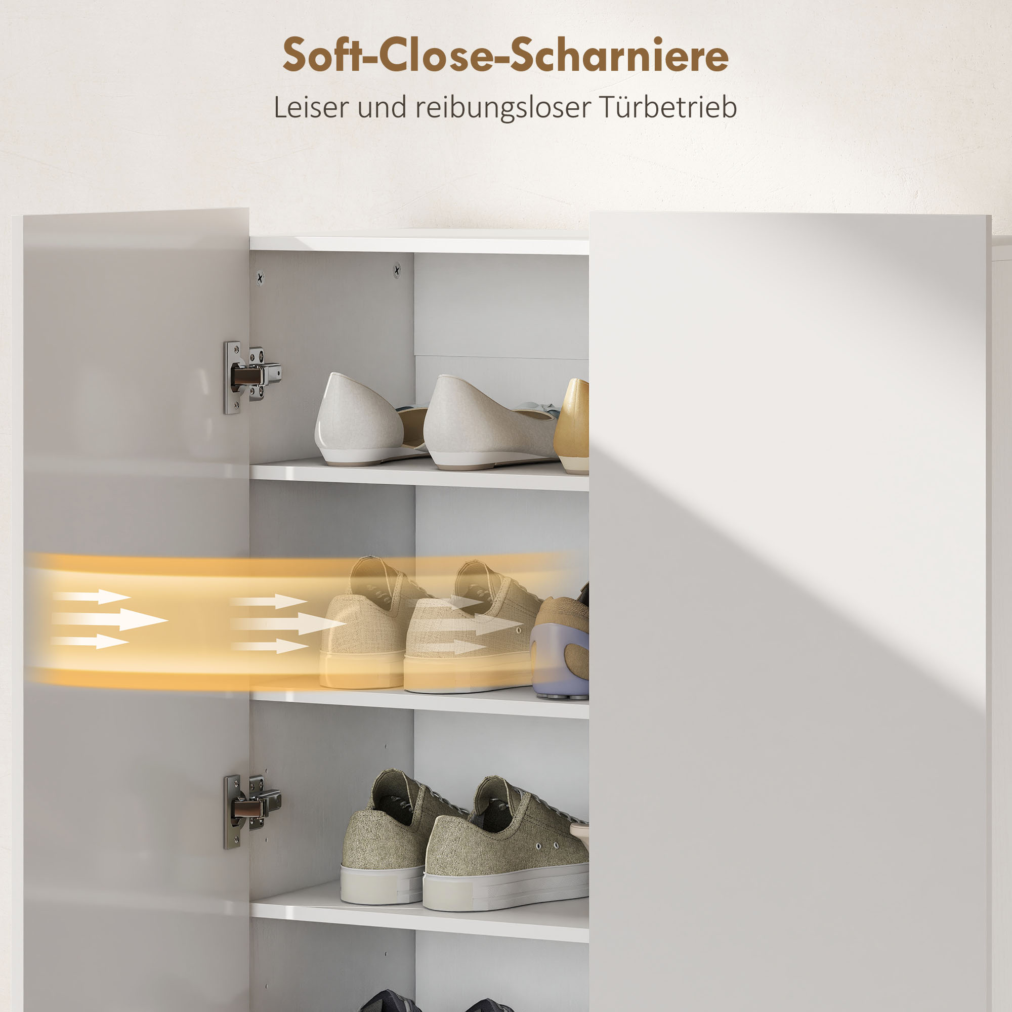 5-stufiger Schuhschrank für 20 Paar Schuhe, verstellbare Regale, für Eingangsbereich, Flur, Holz, Weiß