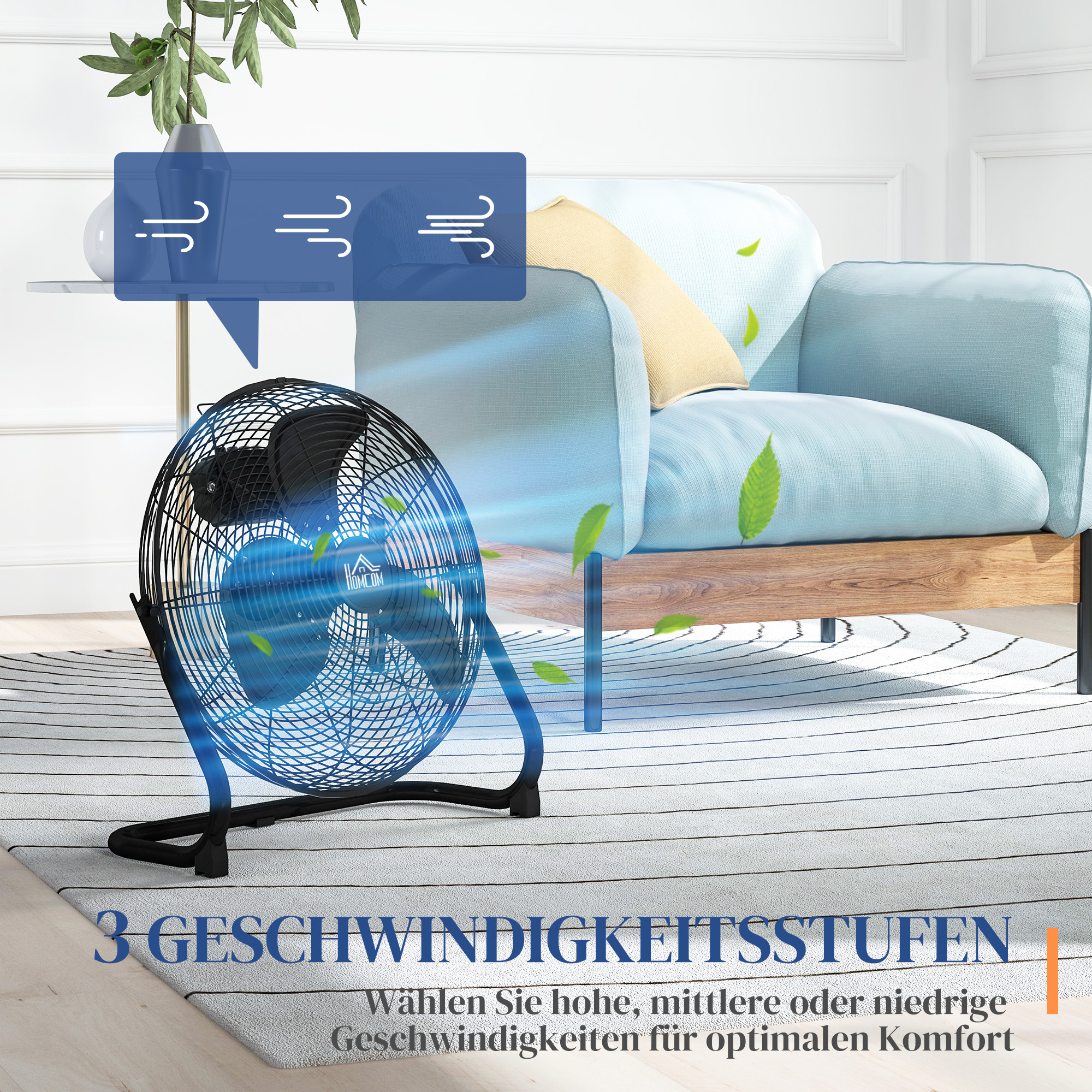 Tischventilator Elektrischer Ventilator mit 4 Geschwindigkeitsstufen, um 120° verstellbarer Winkel Schwarz