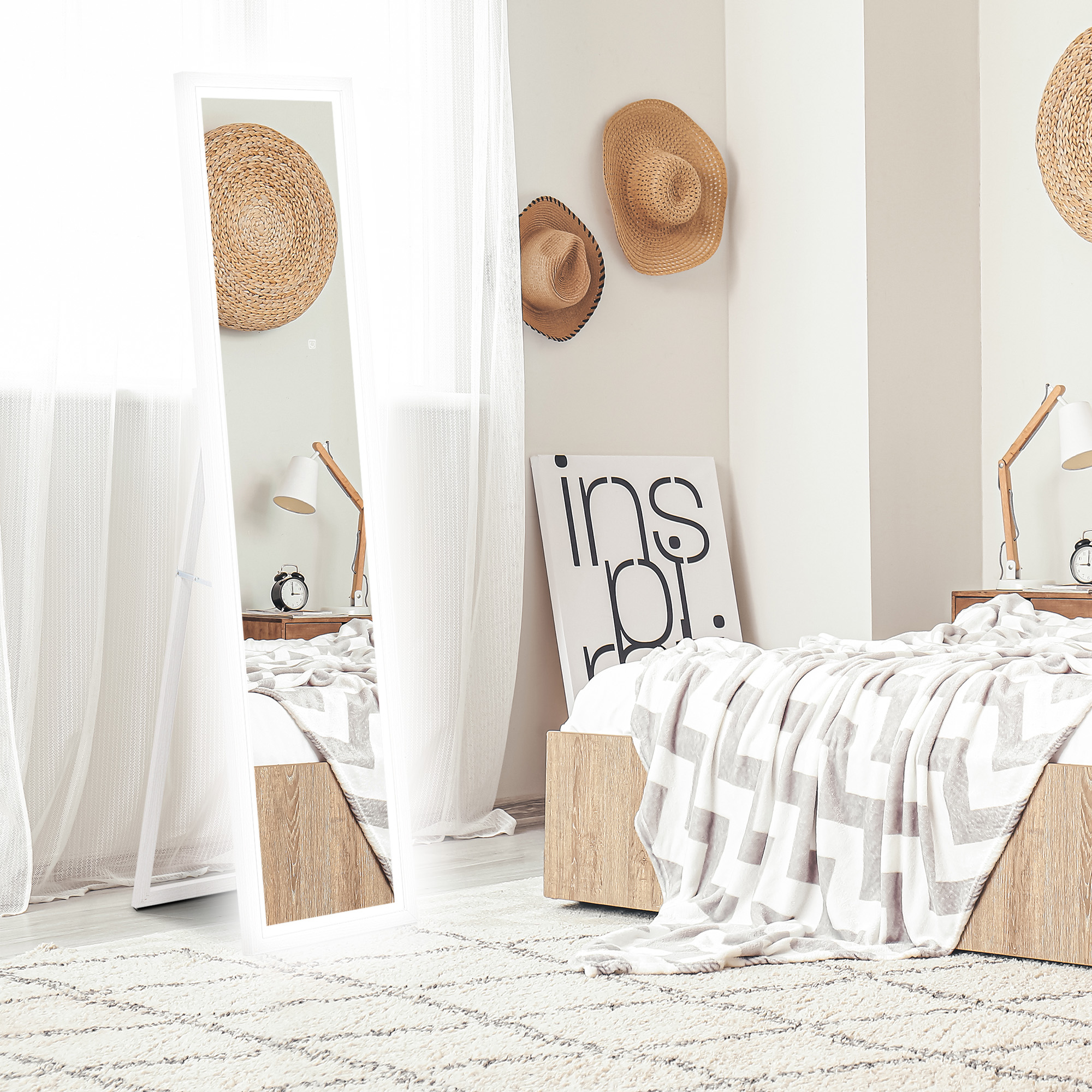 Ganzkörperspiegel, 40x160 cm, LED-Beleuchtung, Touch-Steuerung, dimmbar, 3 Farben, Weiß