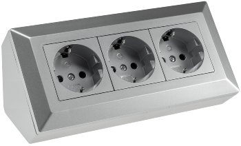 3-fach Steckdosenblock, silber, 250V~/ 16A, Aufbaumontage