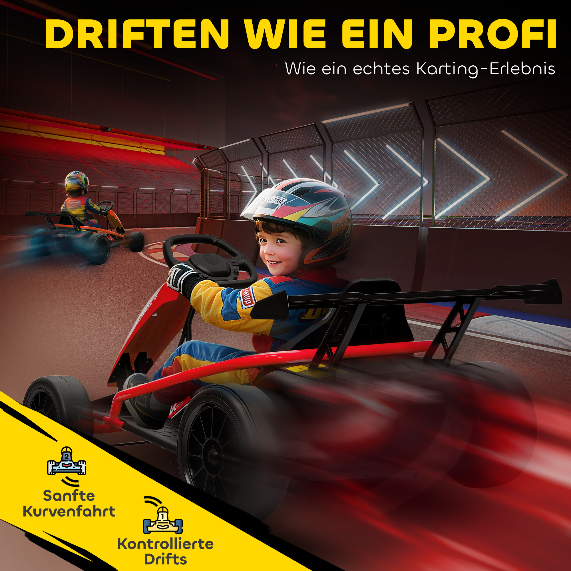 24V Elektro-Go-Kart, Nylon-Reifen, Sicherheitsgurt, Hupe, Musik für 8-12 Jahre Rot