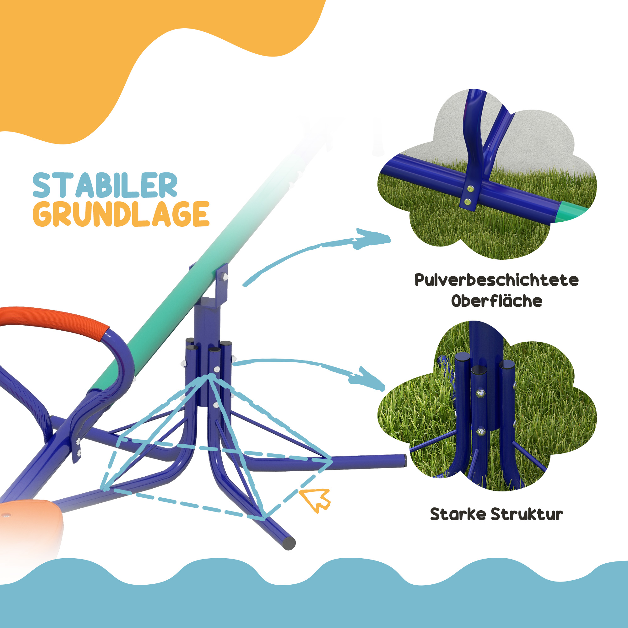 Kinderwippe 360° drehbar 2 Sitzer UV-besta?ndig Gartenwippe bis 90kg mit Griff 3-zackig Stützbeinen für Kinder 3-8 Jahre