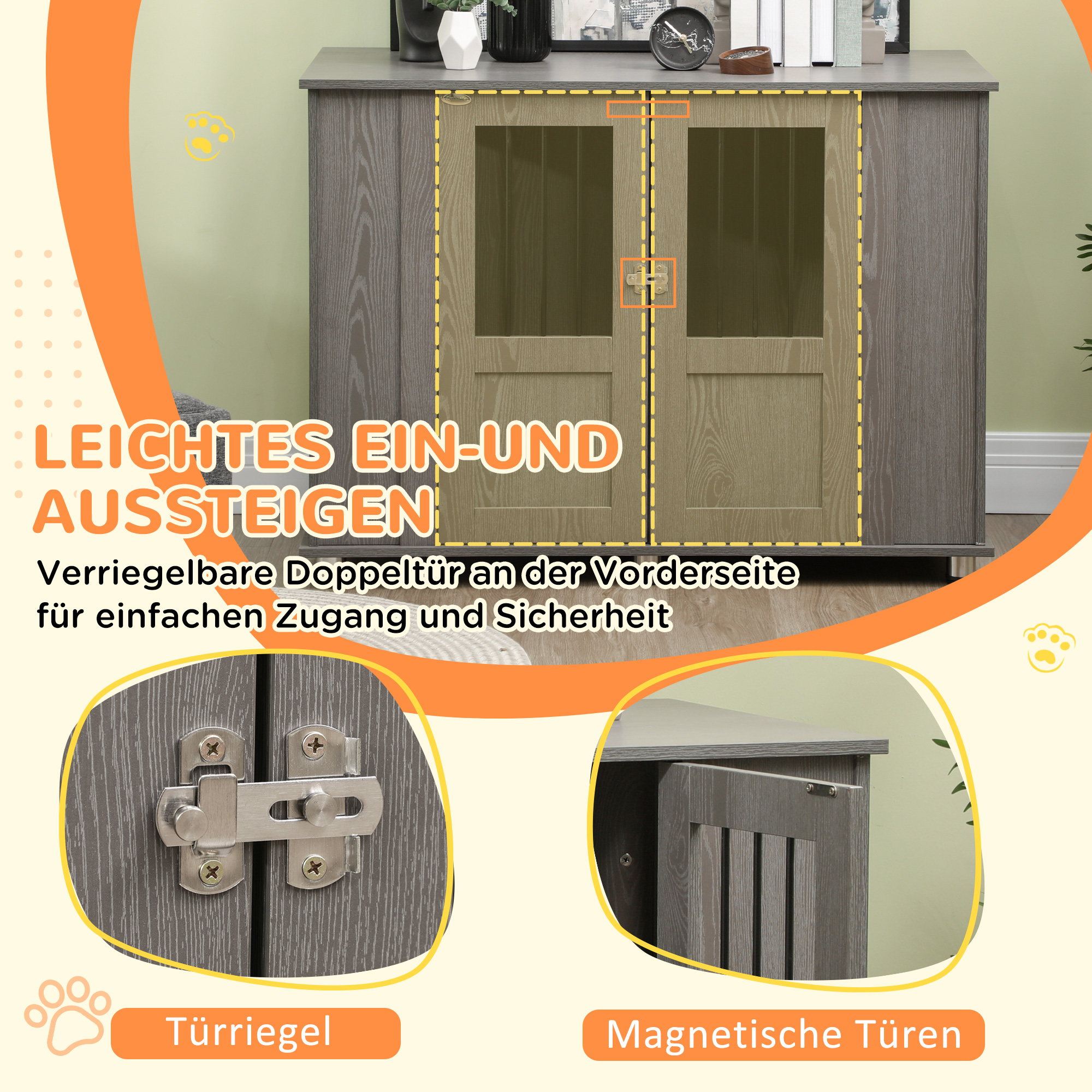 Hundekäfig Hundebox, 2 Türen, inkl. Verriegelung,116 cm x 60 cm x 87 cm, Grau