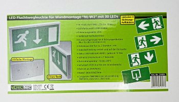 LED Fluchtwegleuchte "NL-W2" 30 LEDs, Erkennungsw. 25m,Wandmontage, 27mm flach