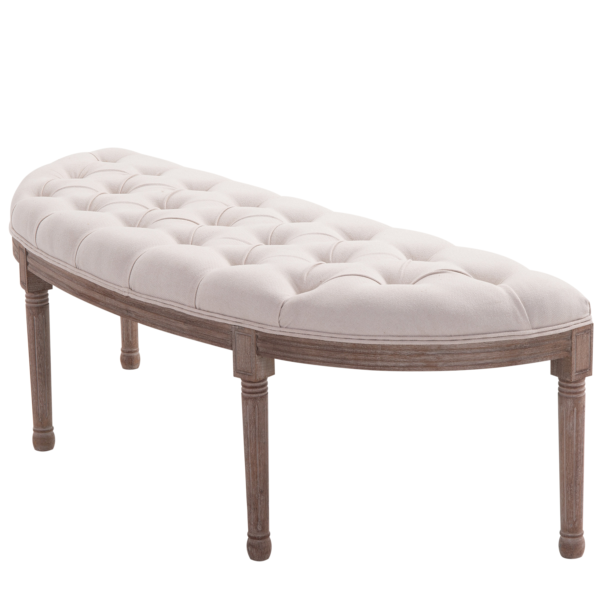 Polsterbank Sitzbank Lounge Sitzhocker Vintage Retro mit Knöpfen Sofa Couch Leinen + Holz beige 140,5 x 51 x 48 cm