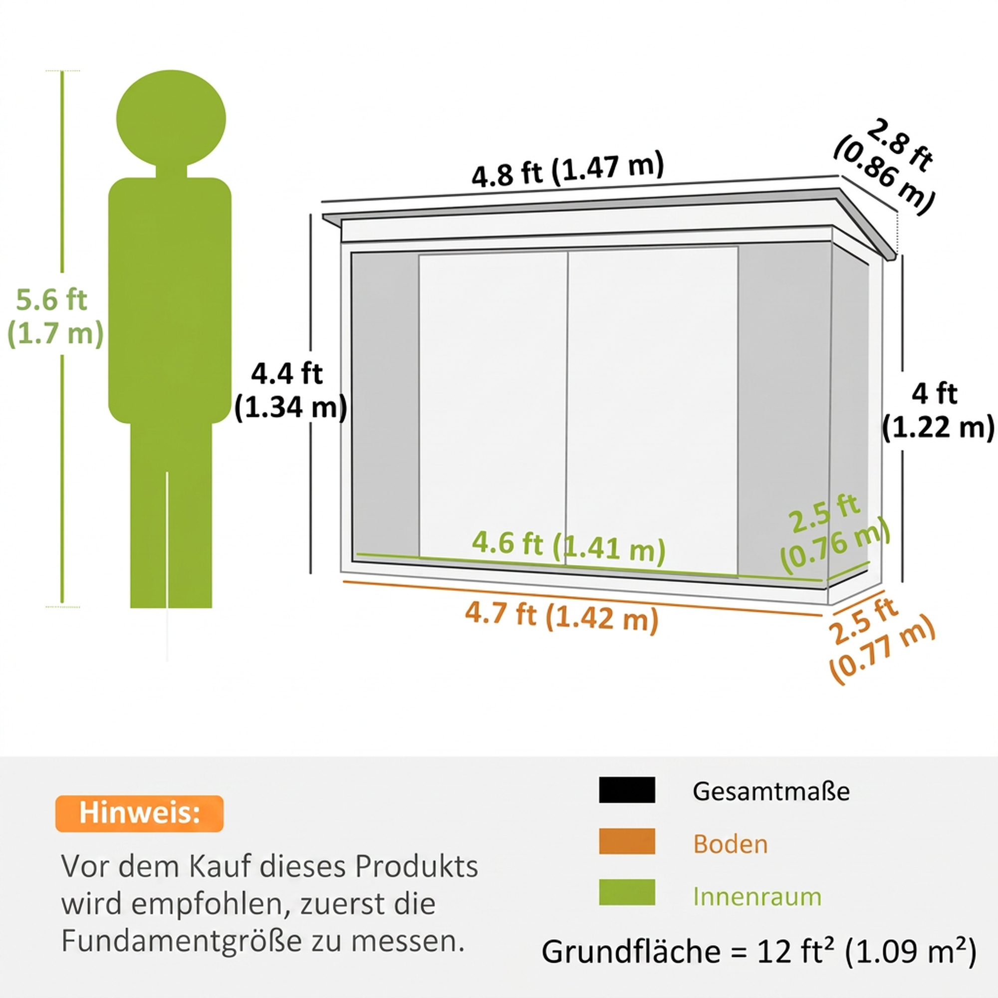 Metall Gerätehaus 1,1 m², Geräteschuppen mit Pultdach Abschließbarer Doppeltüren, 147 x 86 x 134 cm