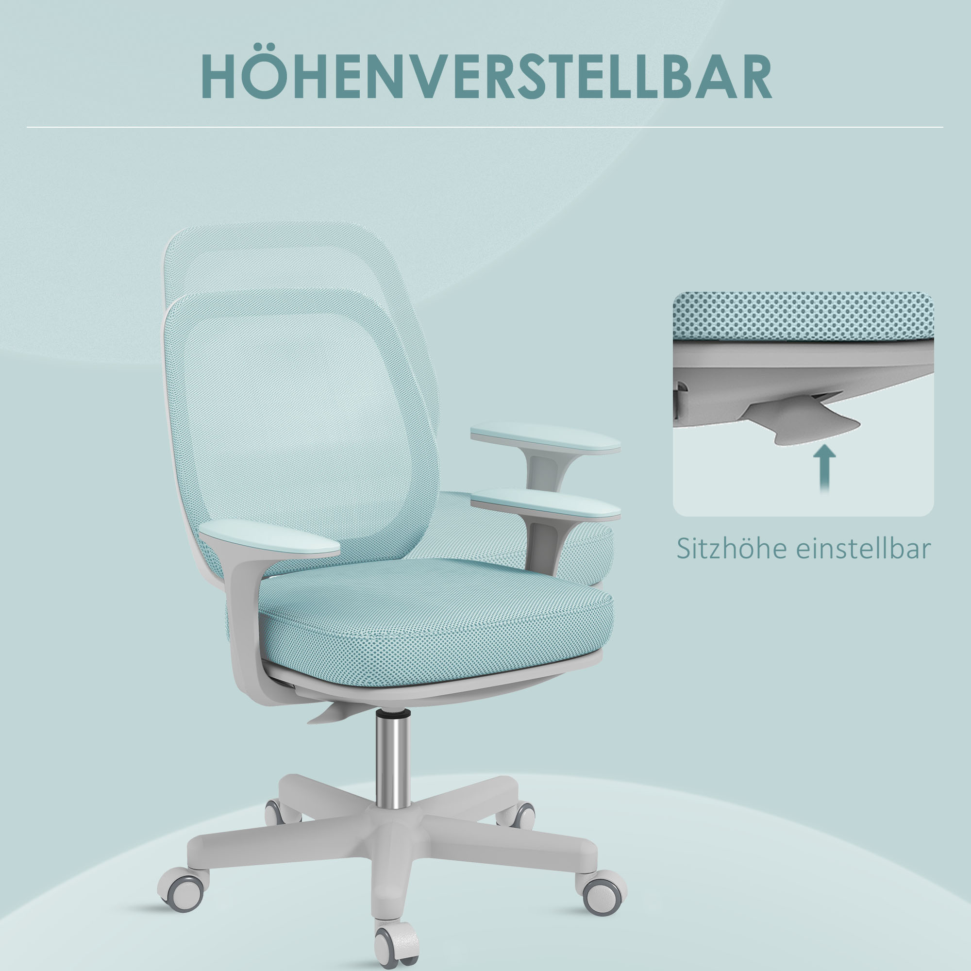 Bürostuhl, Ergonomisch Schreibtischstuhl mit Drehfunktion, Höhenverstellbar 55 x 48 x 82,5-94,5 cm Grün