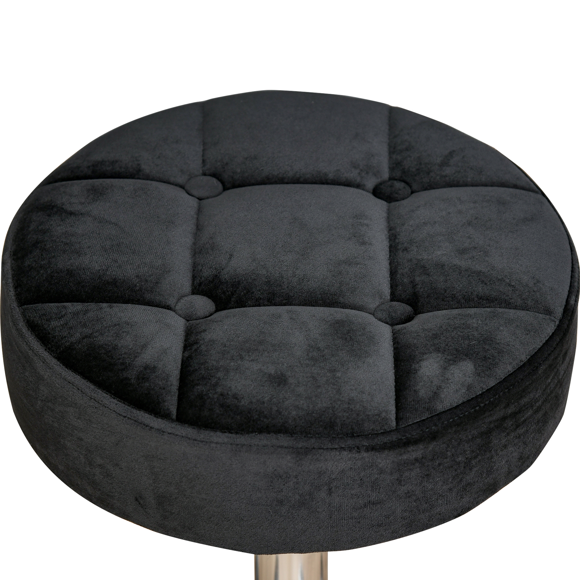 Salonhocker, höhenverstellbar, Bezug in Samtoptik, Ø35 x 49-61 cm, Schwarz