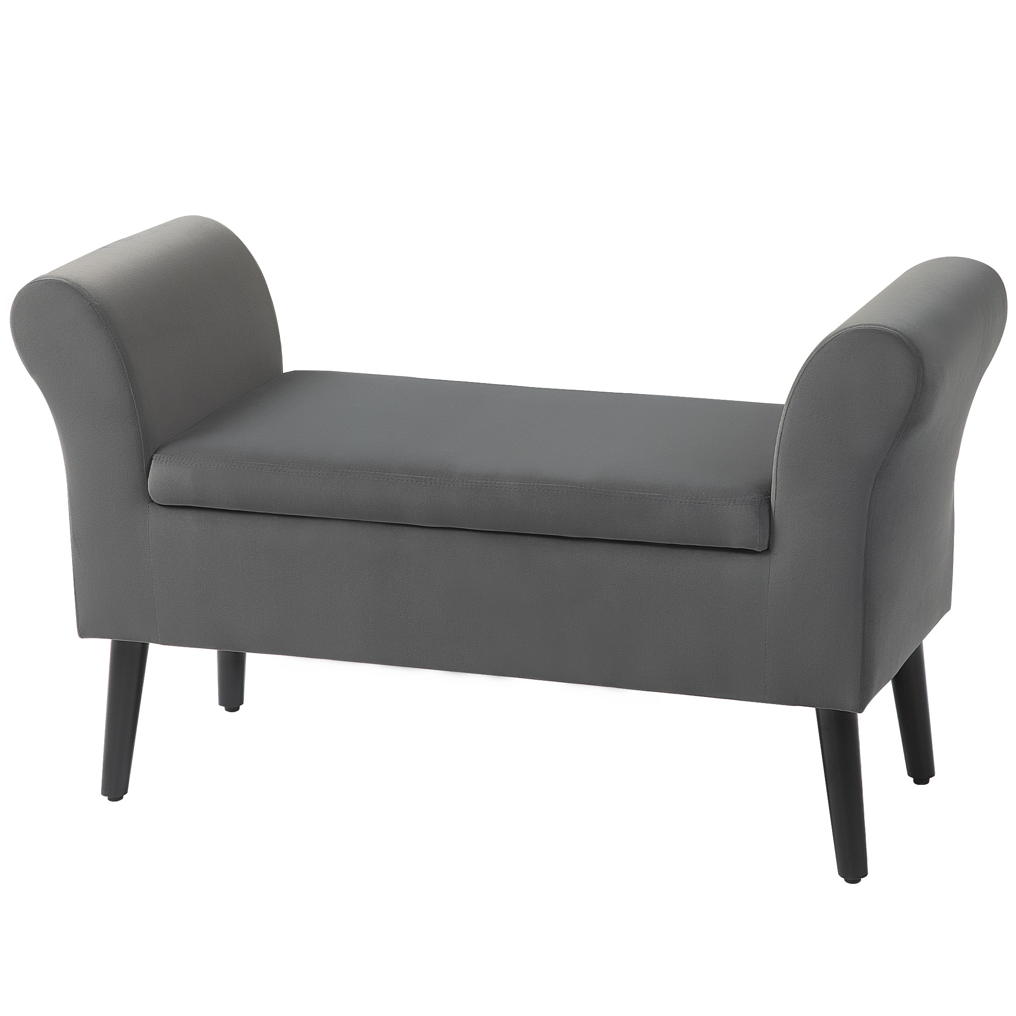Polsterbank mit Stauraum, Truhenbank mit Armlehnen, 46 cm Sitzhöhe, samtartiges Polyester, 111,5 x 41 x 65 cm, Dunkelgrau