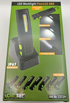 LED Stableuchte mit Akku "FlexiLED 880" / Ladeschale, Magnetfuß,10W, 880lm,IP67