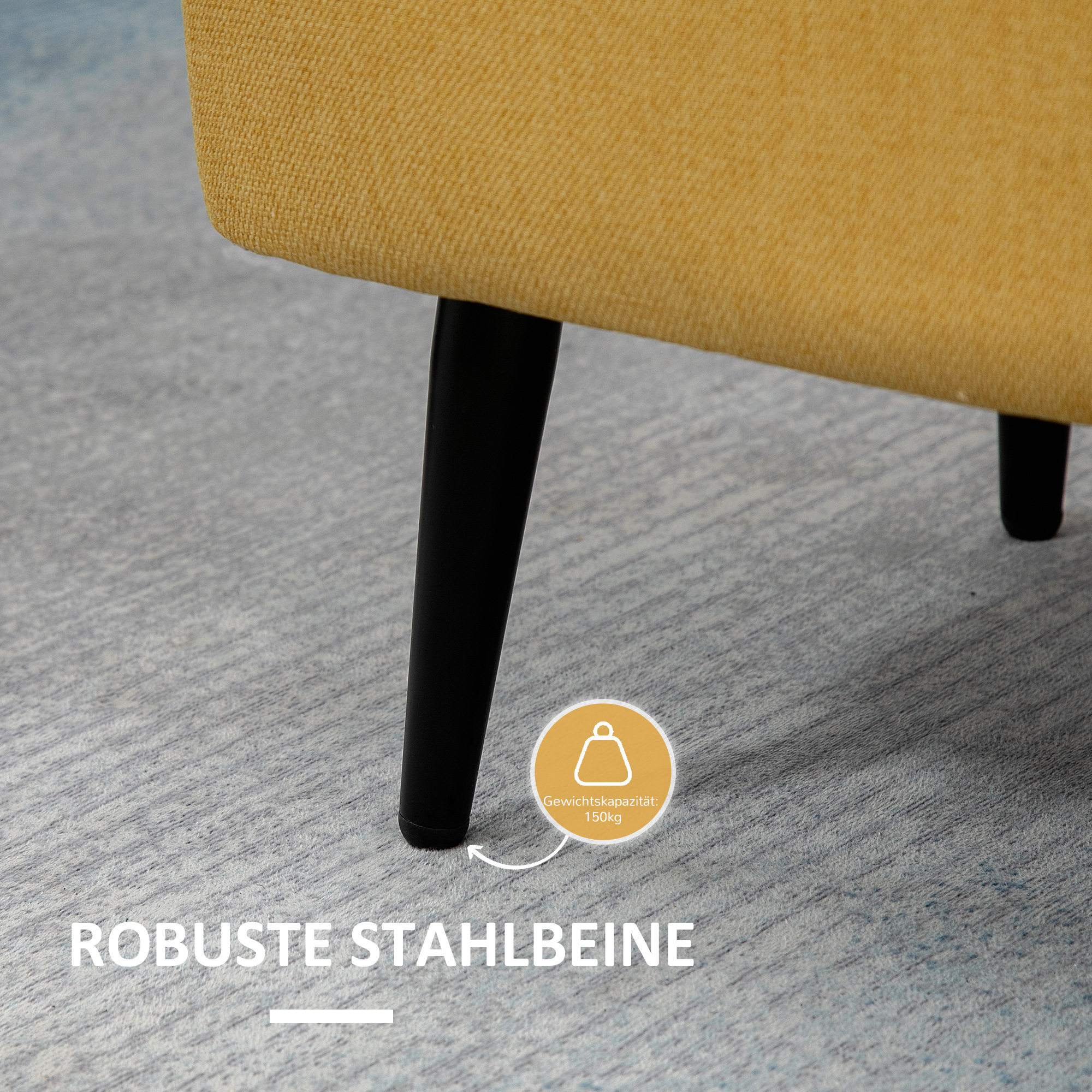 Sitzbank, Sitztruhe, Polsterbank, Leinenoptik, bis 150kg, 101x38,5x44,5 cm, Gelb