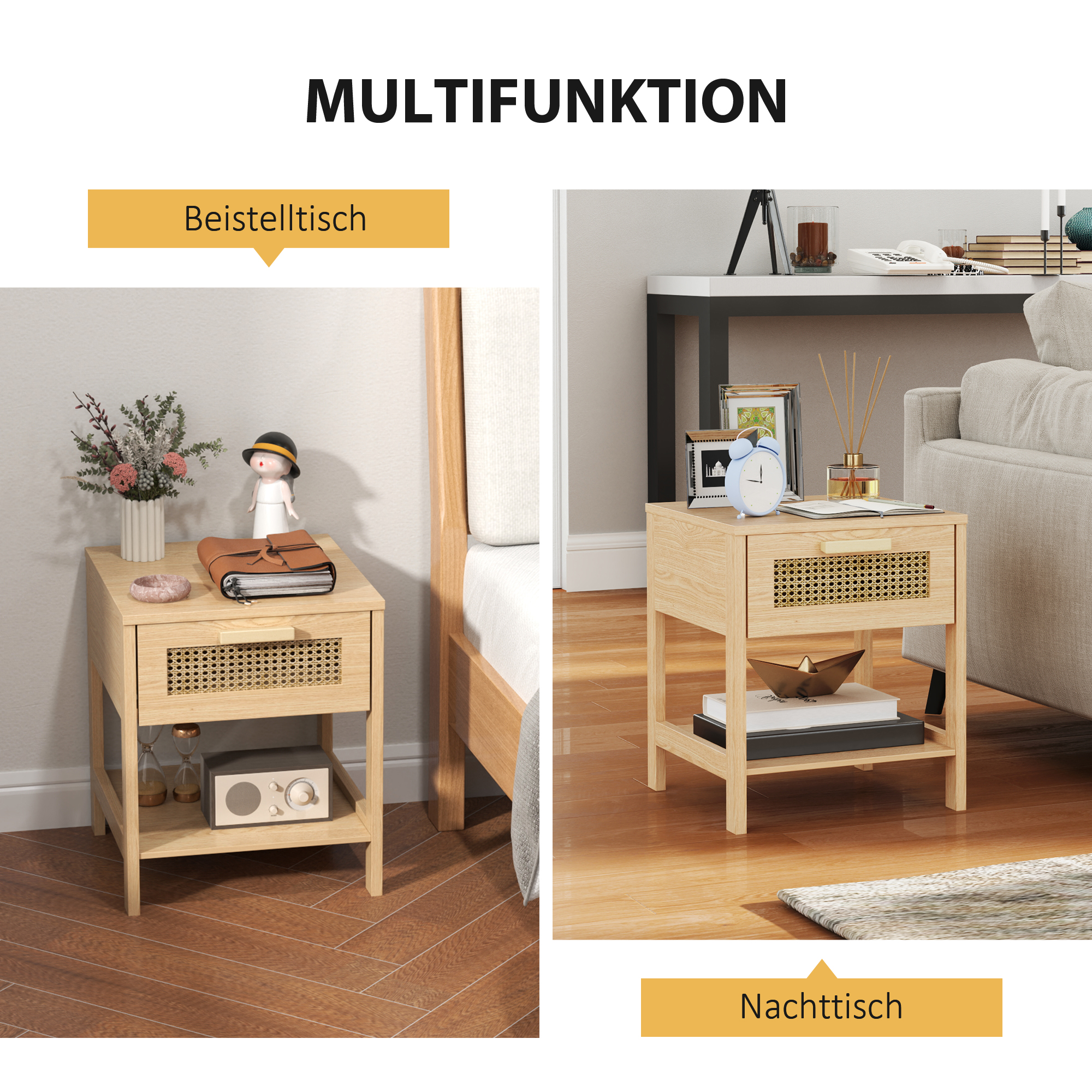 Nachttisch, Nachtschrank, Beistelltisch mit Schublade, MDF 40 x 40 x 48,4 cm