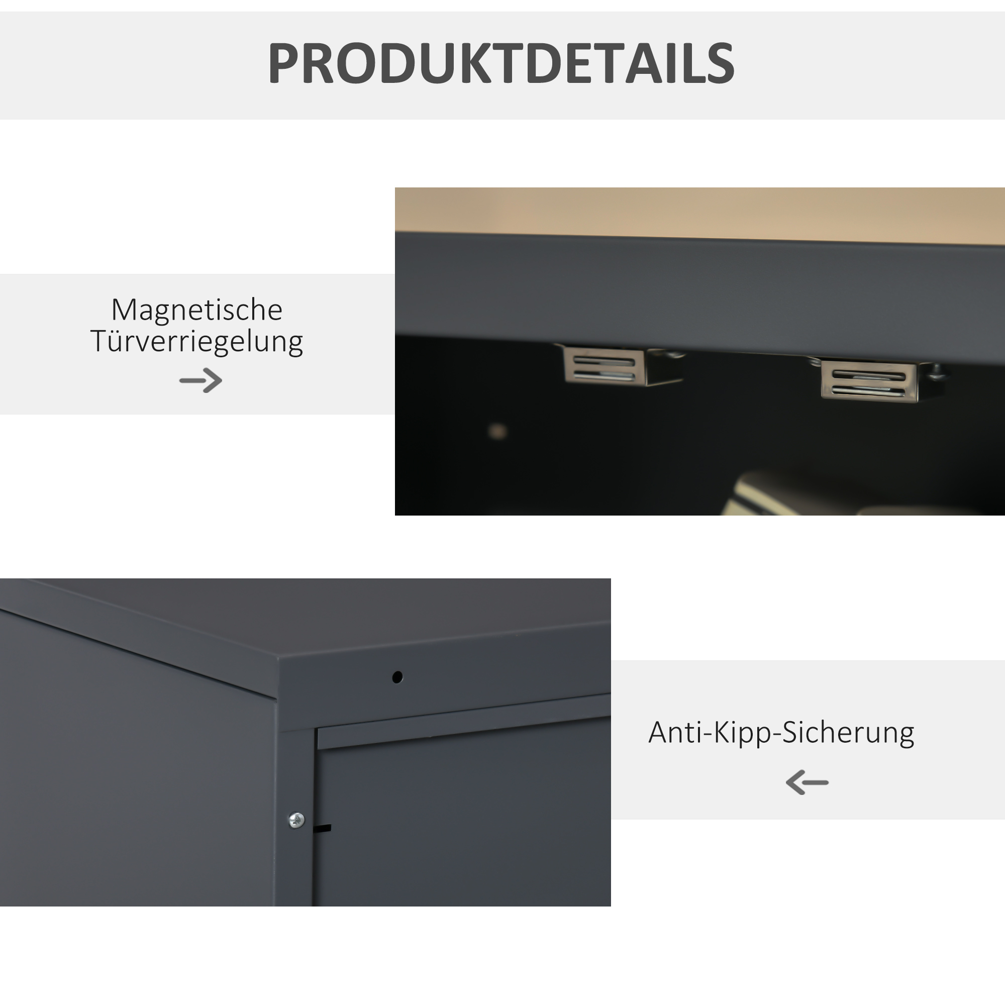 Aktenschrank mit Lamellentüren, Lagerschrank, Metallschrank mit 2 verstellbaren Einlegeböden, 75 x 33 x 110 cm, Grau