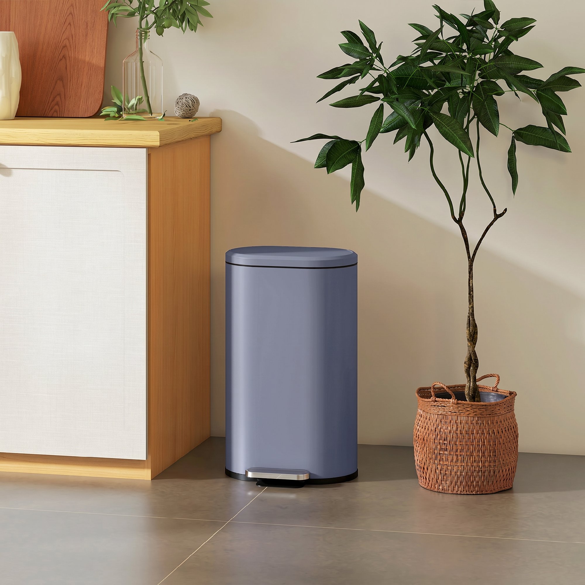 Mülleimer Küche 30 Liter Treteimer mit Soft-Close-Deckel, Pedal aus Metall, Grau, 36,5 X 31 x 61 cm