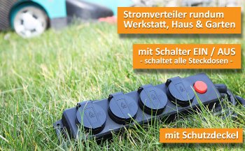 Gartensteckdosenleiste für Außen, 4-fach, IP44, 3m Zuleitung, mit Schalter