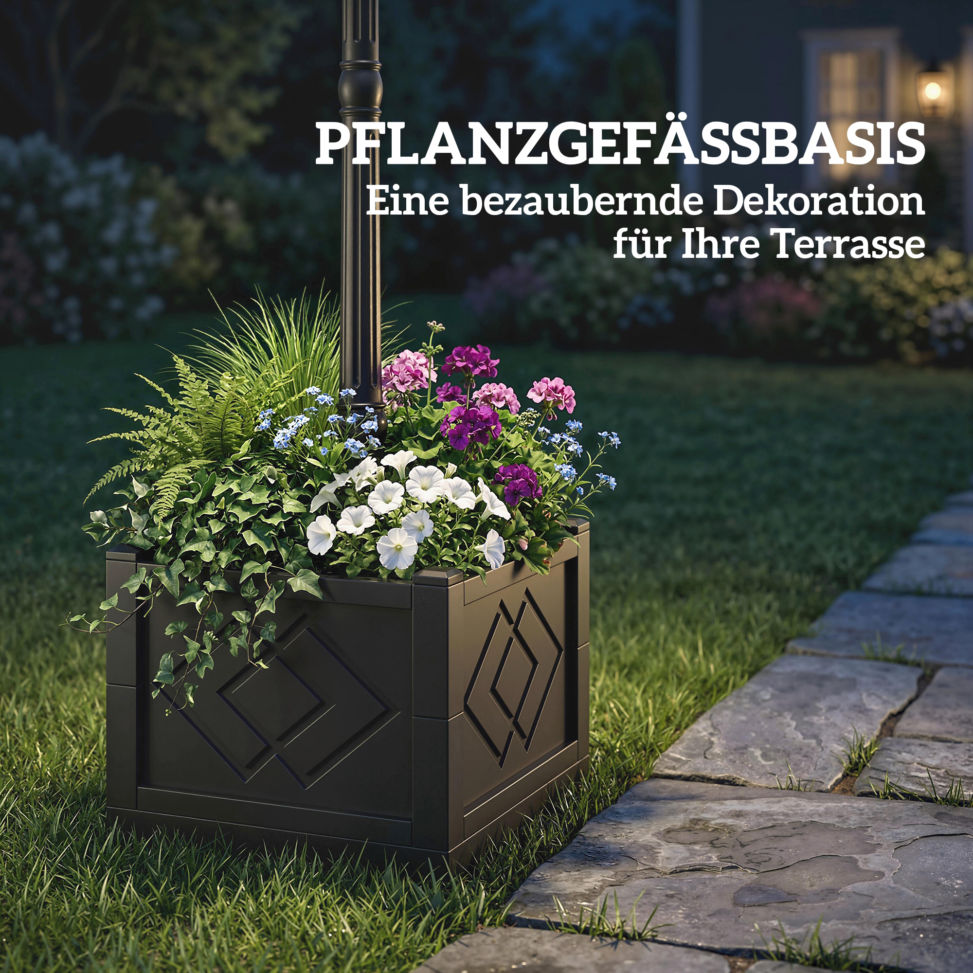 Solar Laterne Stehleuchte mit Blumentopf 195cm Außen Gartenlaterne mit 2 Helligkeitsstufen Lichtsteuerung Schalter IP44