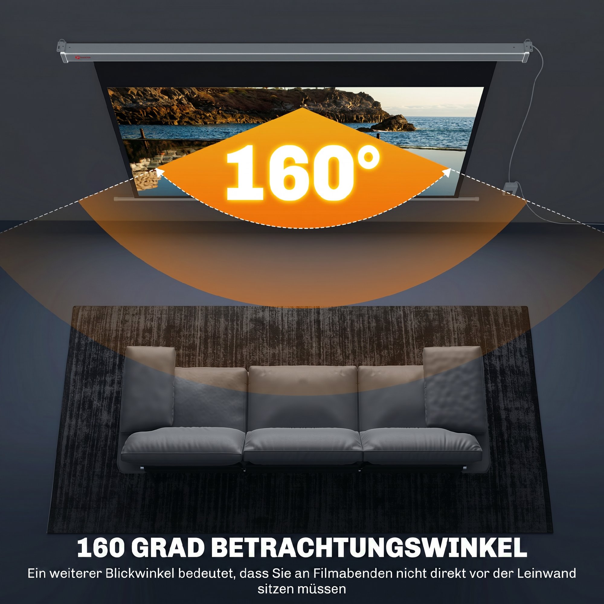 Beamer Leinwand 212 x 150 cm 120 Zoll 16:9 HD 4K Projektionsleinwand Elektrisch mit Fernbedienung, Weiß