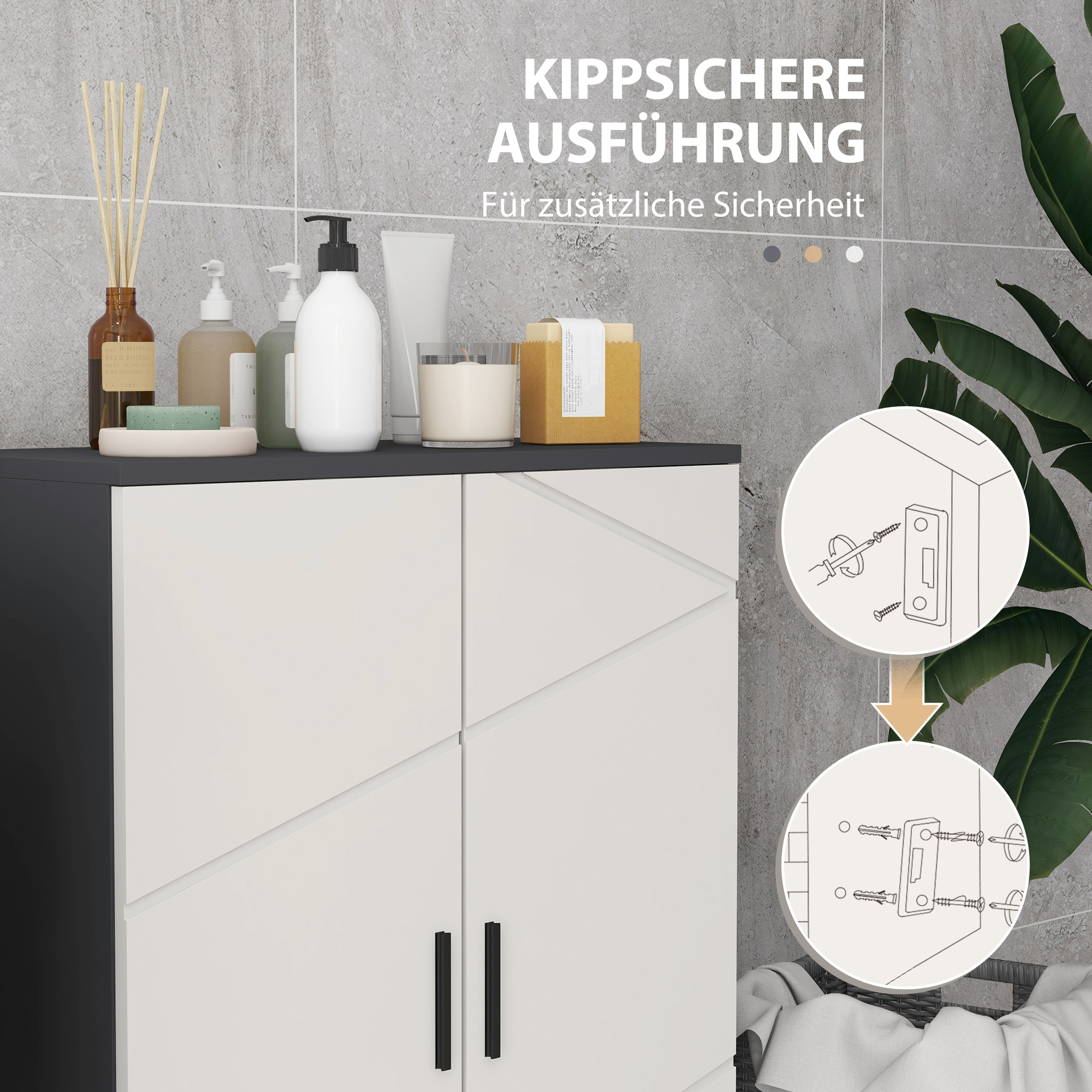 Badezimmerschrank, Badkommode, verstellbare Regale, bis zu 25 kg belastbar, Grau