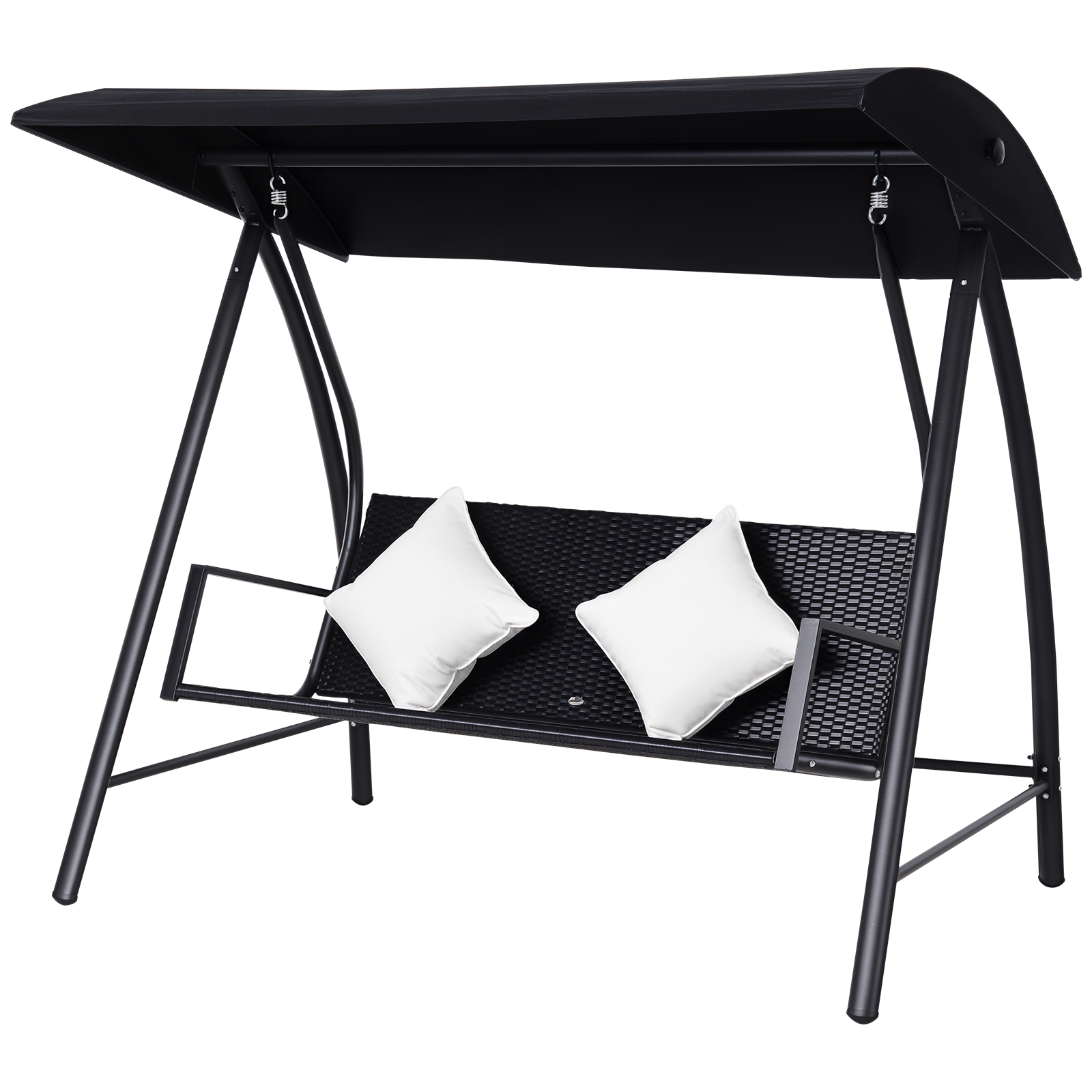 3-Sitzer Hollywoodschaukel Schaukel Polyrattan Metall mit Kissen belastbar bis 360kg Neu (Schwarz)