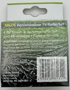 MILOS Antennendose TV+Radio+Sat / inkl. Rahmen, UP, Anthrazit