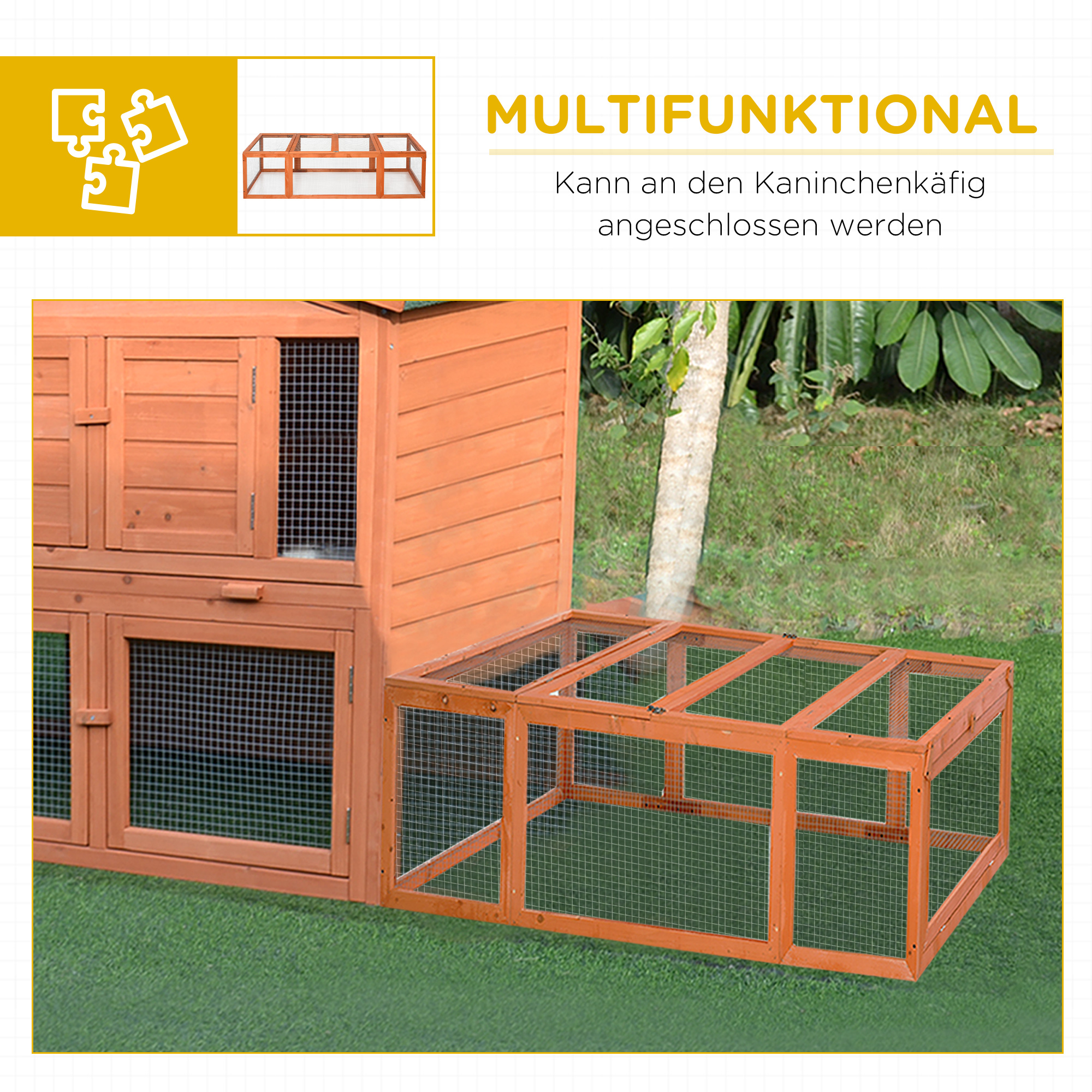 Freilaufgehege für Kleintiere Aufklappbares Dach Tannenholz Orange