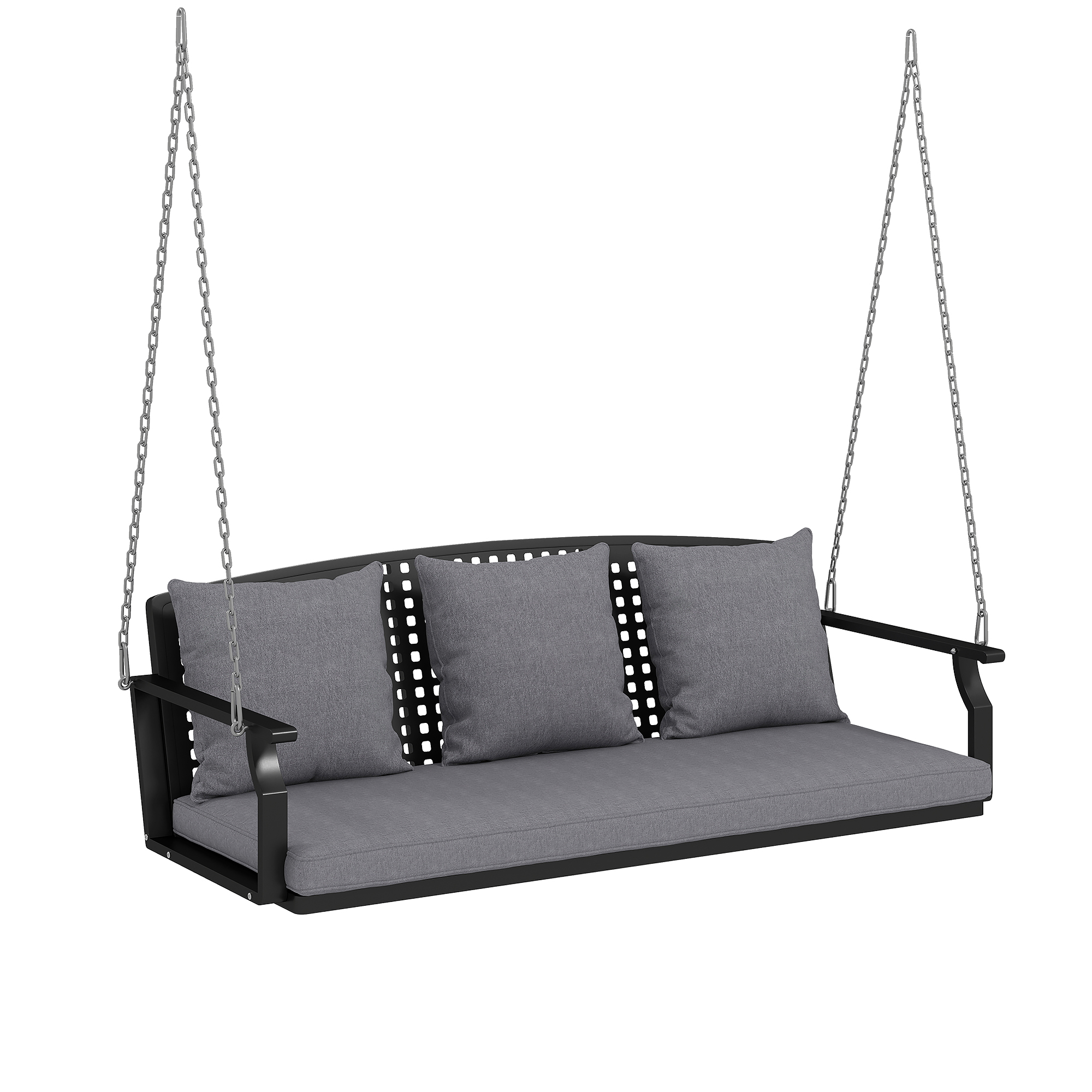 3-Sitzer Veranda-Schaukel, Gartenschaukelbank mit 3 Rückenkissen, Sitzkissen, Hängevorrichtung, Grau