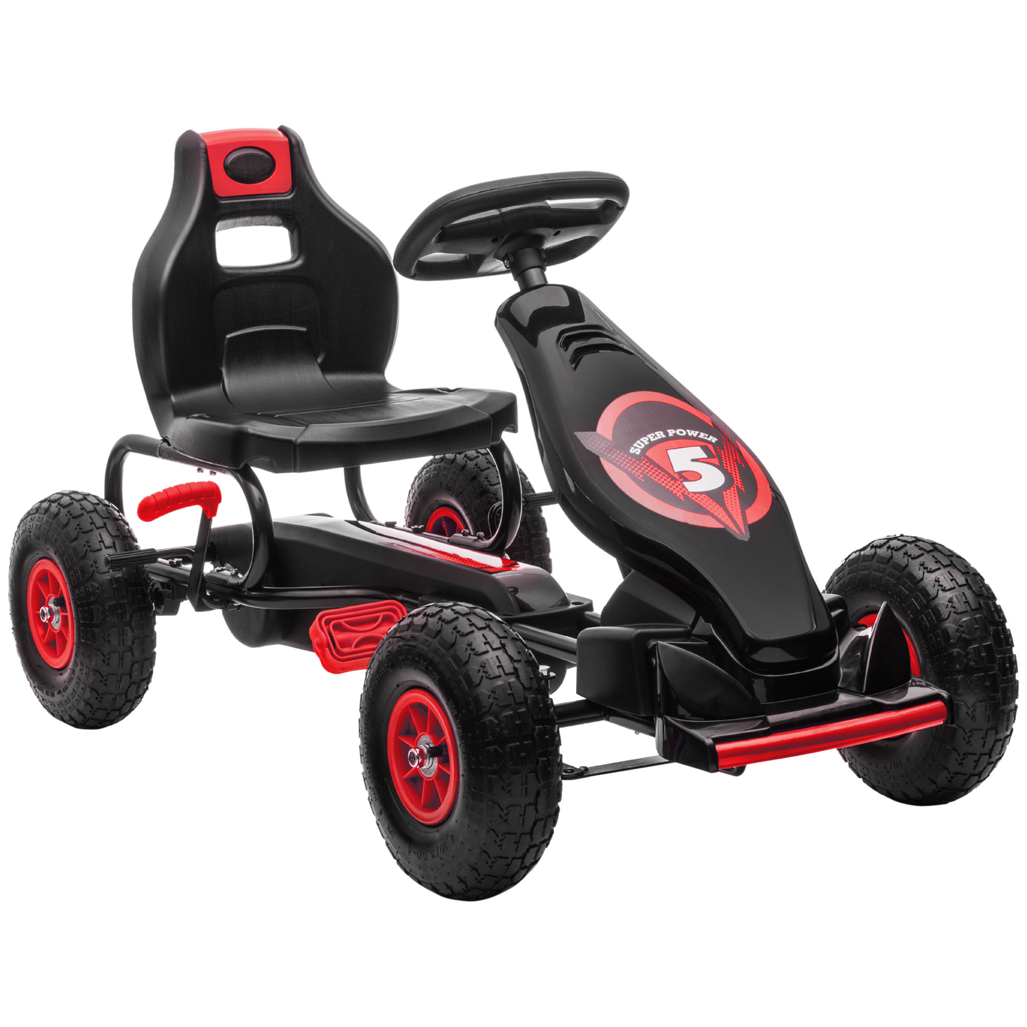 Kinder-Gokart, mit Pedalen, verstellbarem Sitz, In- und Outdoor, ab 5 Jahren, Rot+schwarz, 121 x 58 x 61 cm