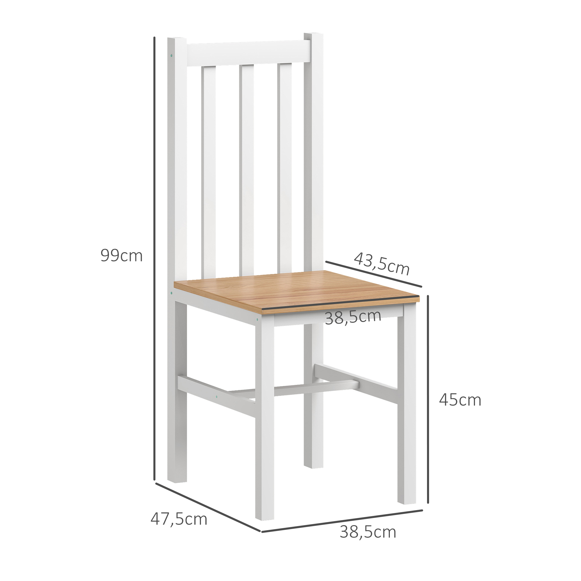 4er-Set Küchenstühle Esszimmerstühle Stühle, Massivholz, modernes Design, 38, 5 cm x 47,5 cm x 99 cm, Natur