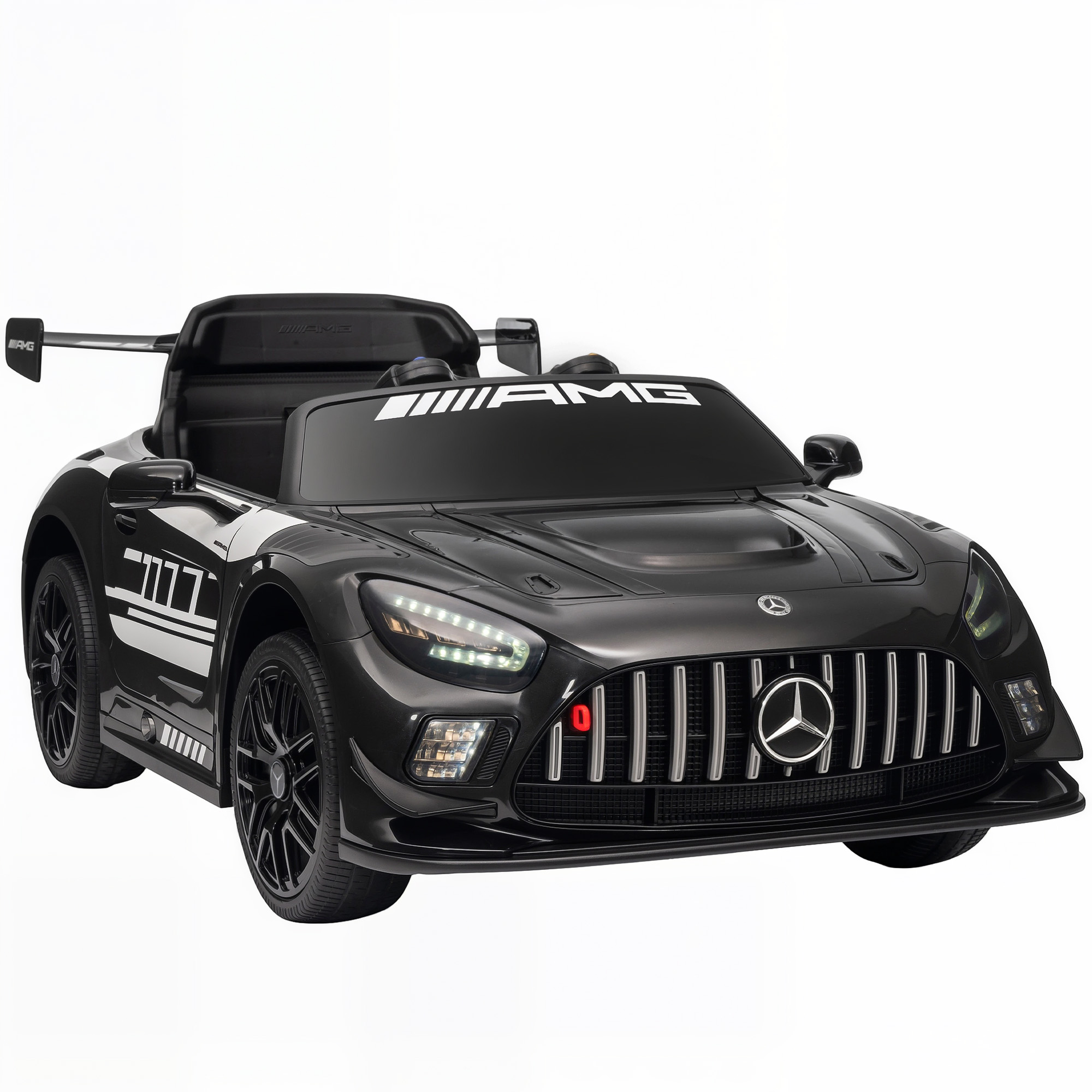 Mercedes-Elektroauto, Aufsitzauto für Kinder, 12V Batterie, LED-Lichter, Musikfunktion, Hupe, 3-8 Jahre, Schwarz