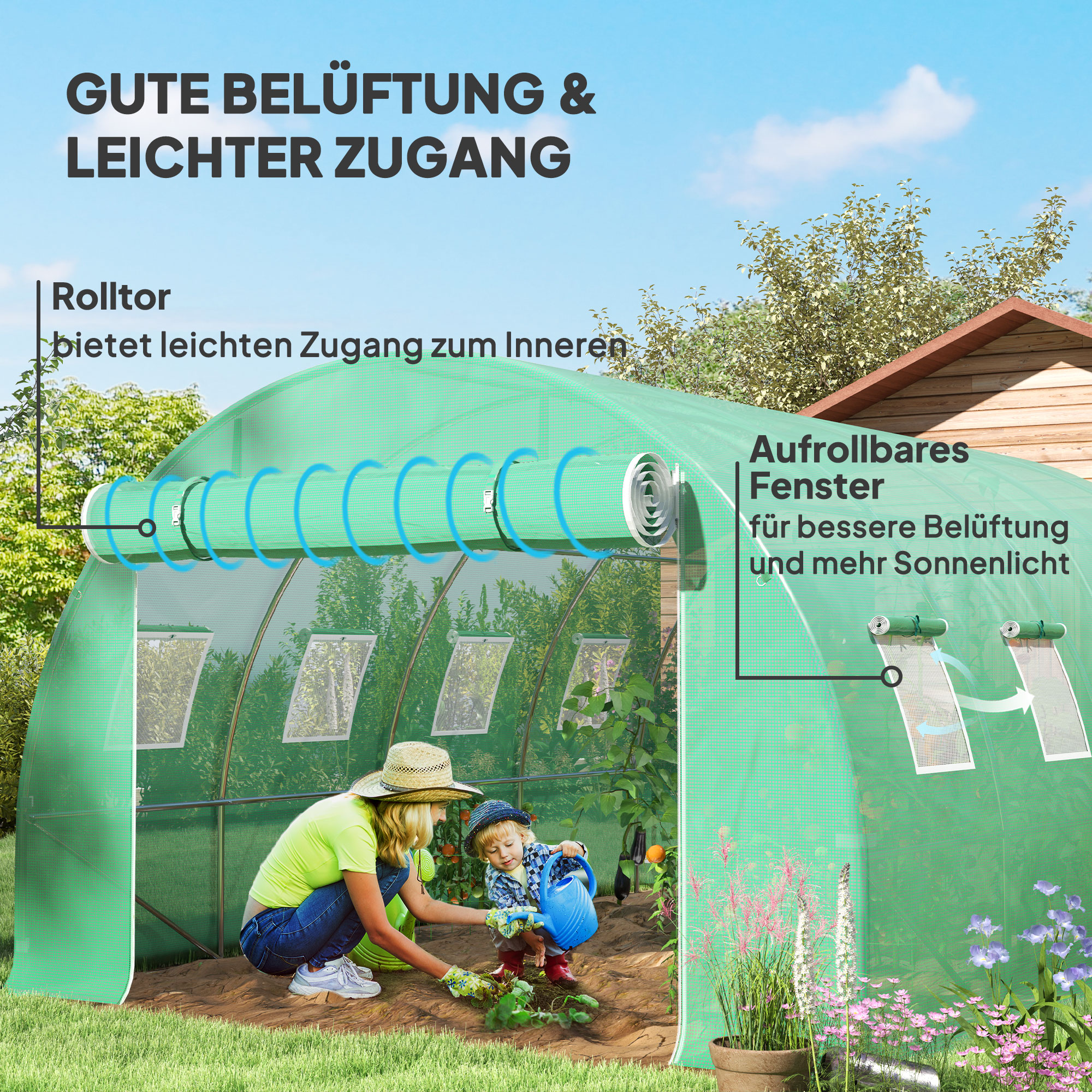 Ersatz-Gewächshausabdeckung, wetterbeständig, 400 cm x 300 cm x 200 cm, Transparent, NUR Folie Grün