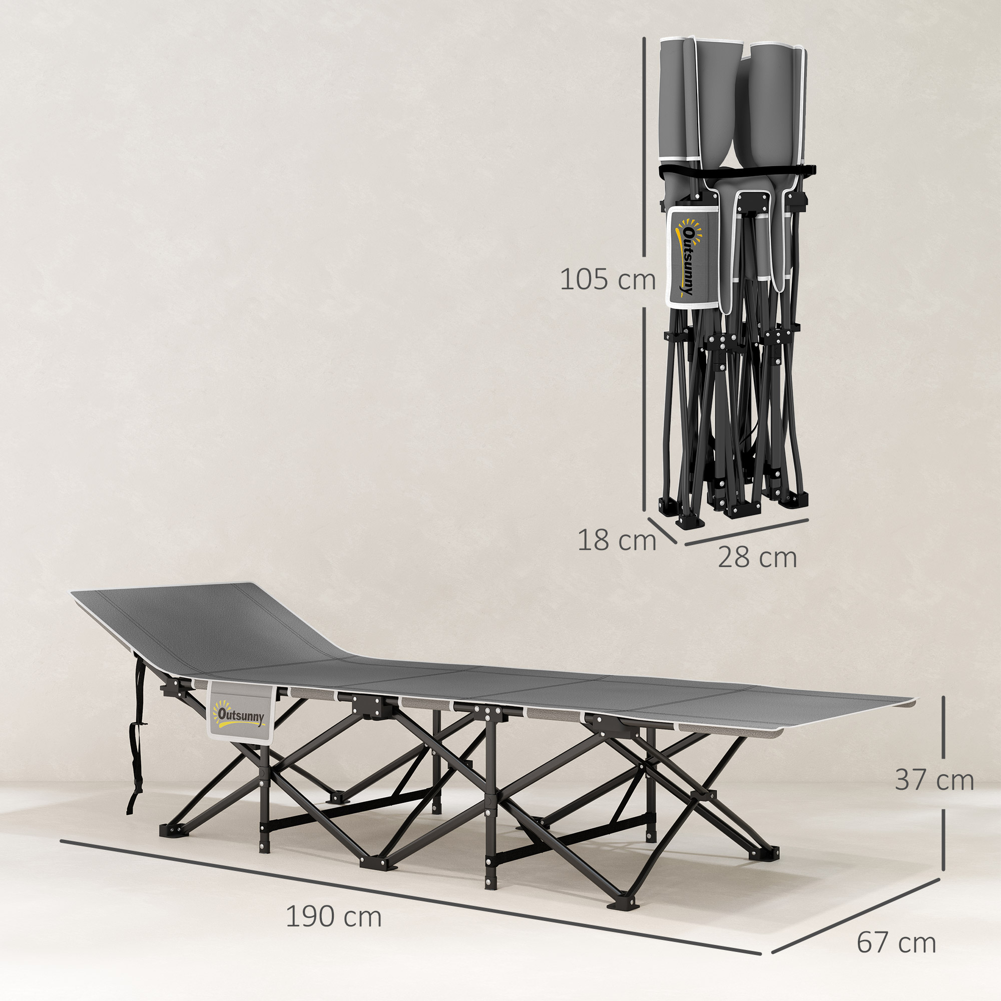 Klappbares Campingbett, Feldbett mit Matratze, ergonomisch, Metallrahmen, Schwarz