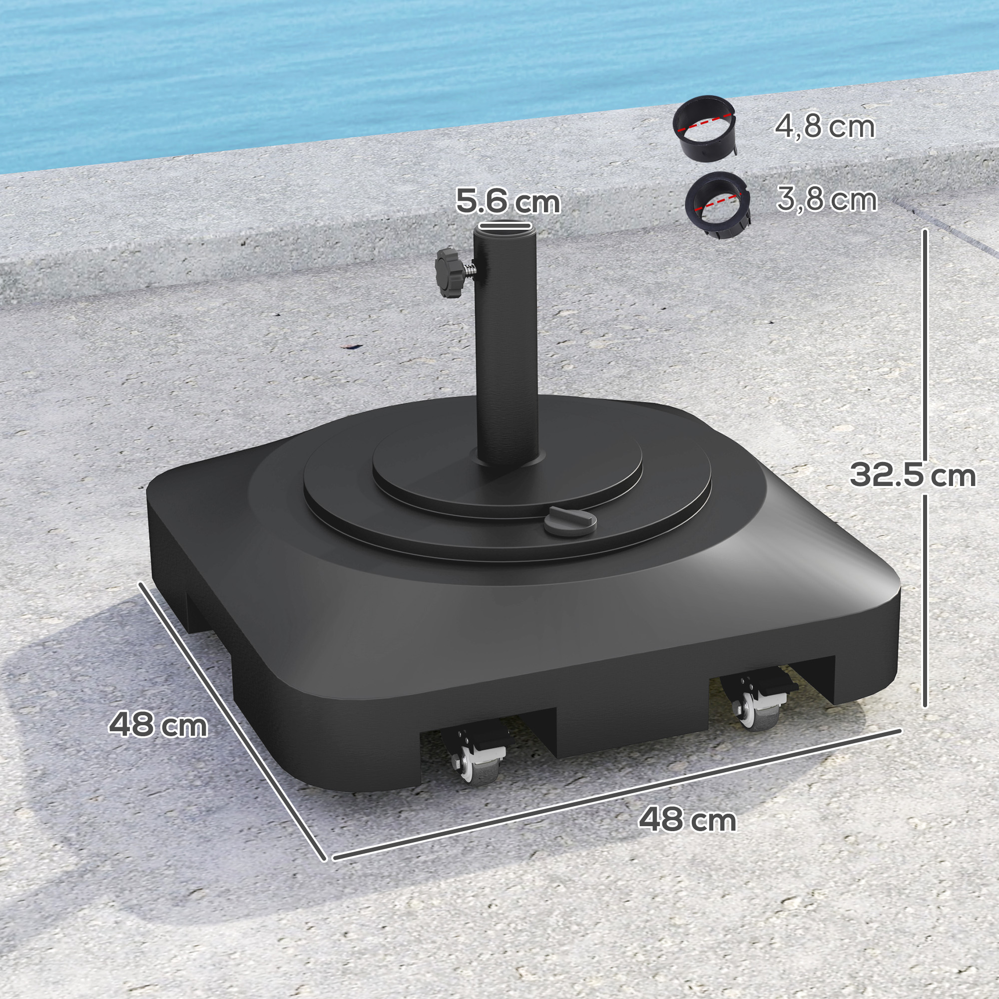 Gartenschirmständer, Sonnenschirmständer aus Kunststoff, mit Wasser oder Sand befüllbar, Kunststoff, Schwarz