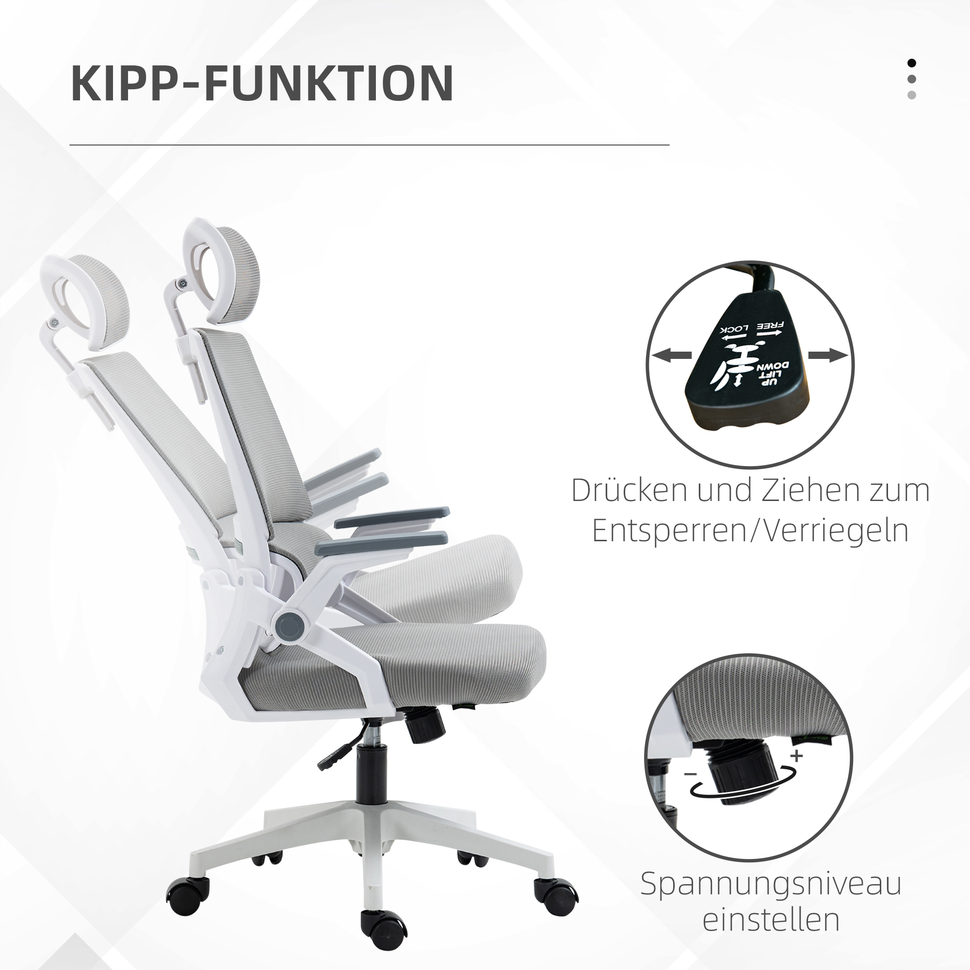 Bürostuhl Schreibtischstuhl Office-Stuhl, höhenverstellbar, 1 Kopfstütze, 58 x 61 x 119 cm. Schwarz