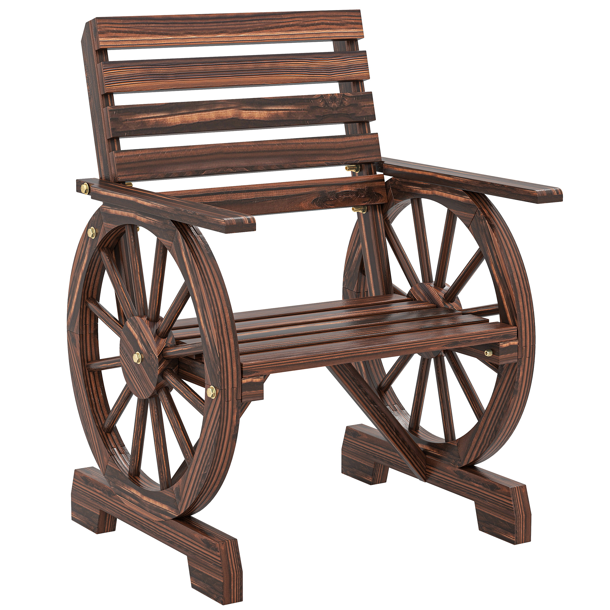 Gartenstuhl Holz Gartensessel mit Wagenräder-Design, Holzstuhl im Landhausstil Verkohlt