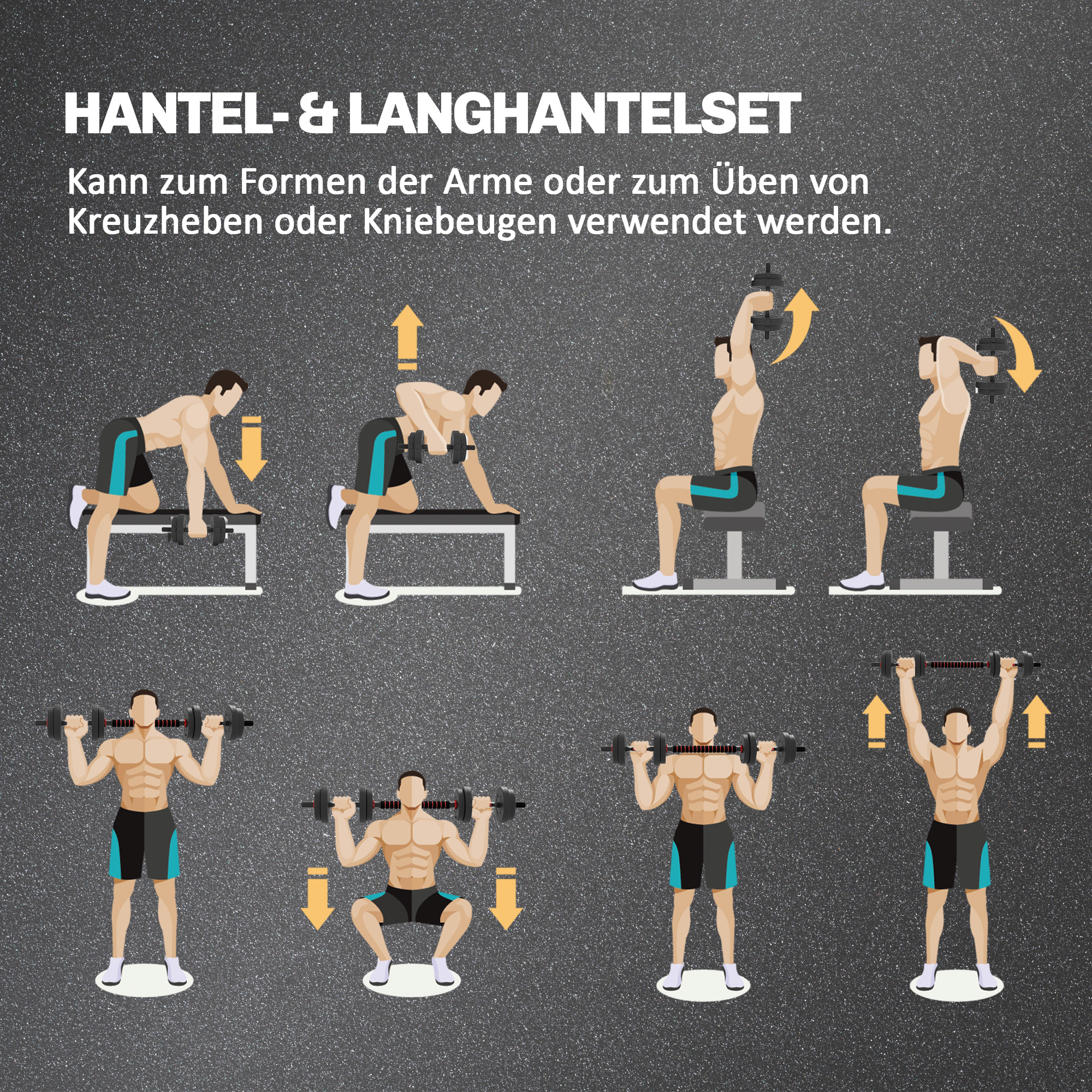2 in 1 Hanteln Set 15 kg verstellbare Kurzhantel & Langhantel professionell Dumbbell Krafttraining Schwarz