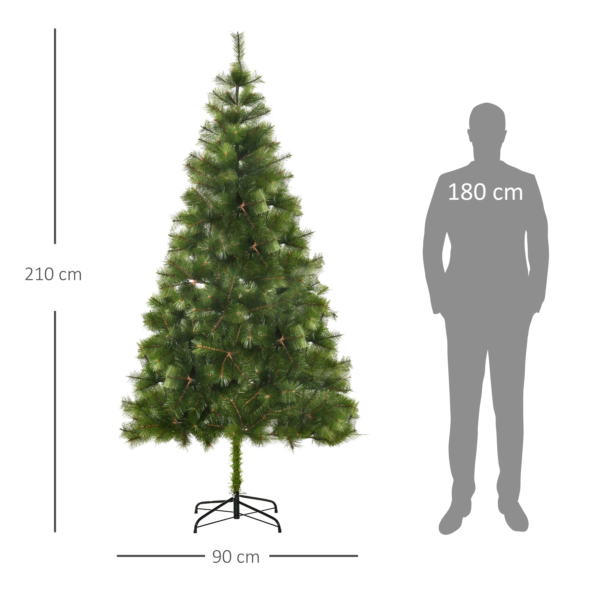 Weihnachtsbaum 210 cm künstlich Tannenbaum mit 505 Spitzen Christbaum Weihnachtsdeko inkl, Metallständer für drinnen