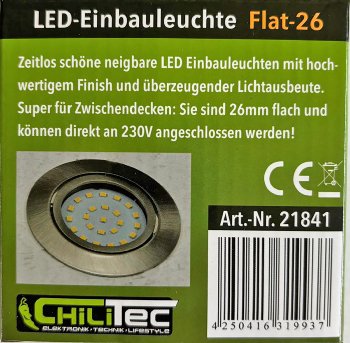 LED-Einbauleuchte "Flat-26" warmweiß / 80x26mm, 3W, 370lm, Edelstahl gebürstet
