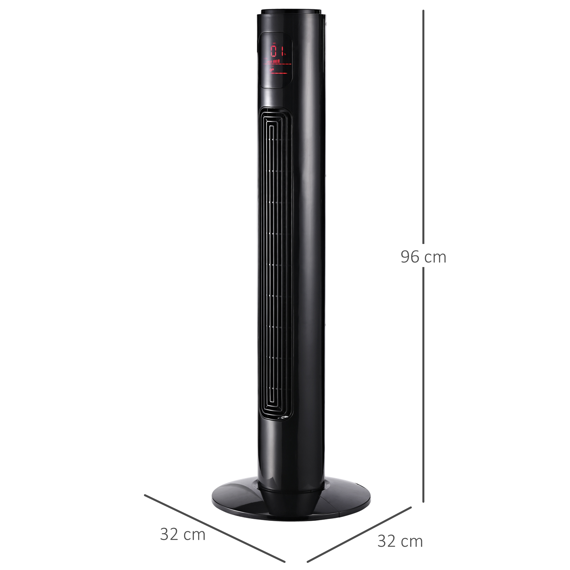 70° oszillierender Turmventilator mit Fernbedienung 3 Modi 3 Geschwindigkeiten Timer 32 x 32 x 96 cm Schwarz