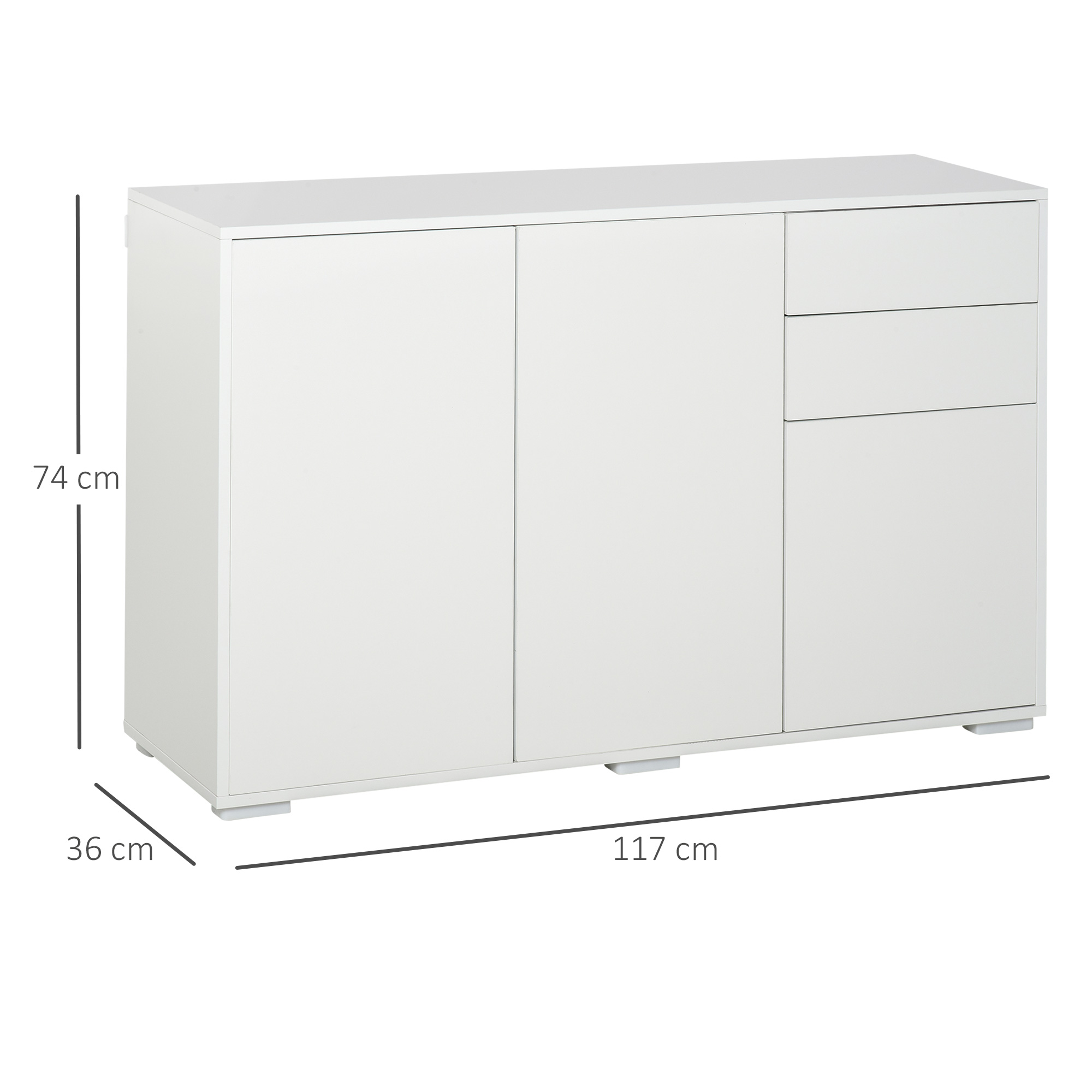 Sideboard Kommode Anrichte, 2 Schubladen, Push-Click, 117 cm x 36 cm x 74 cm, Weiß