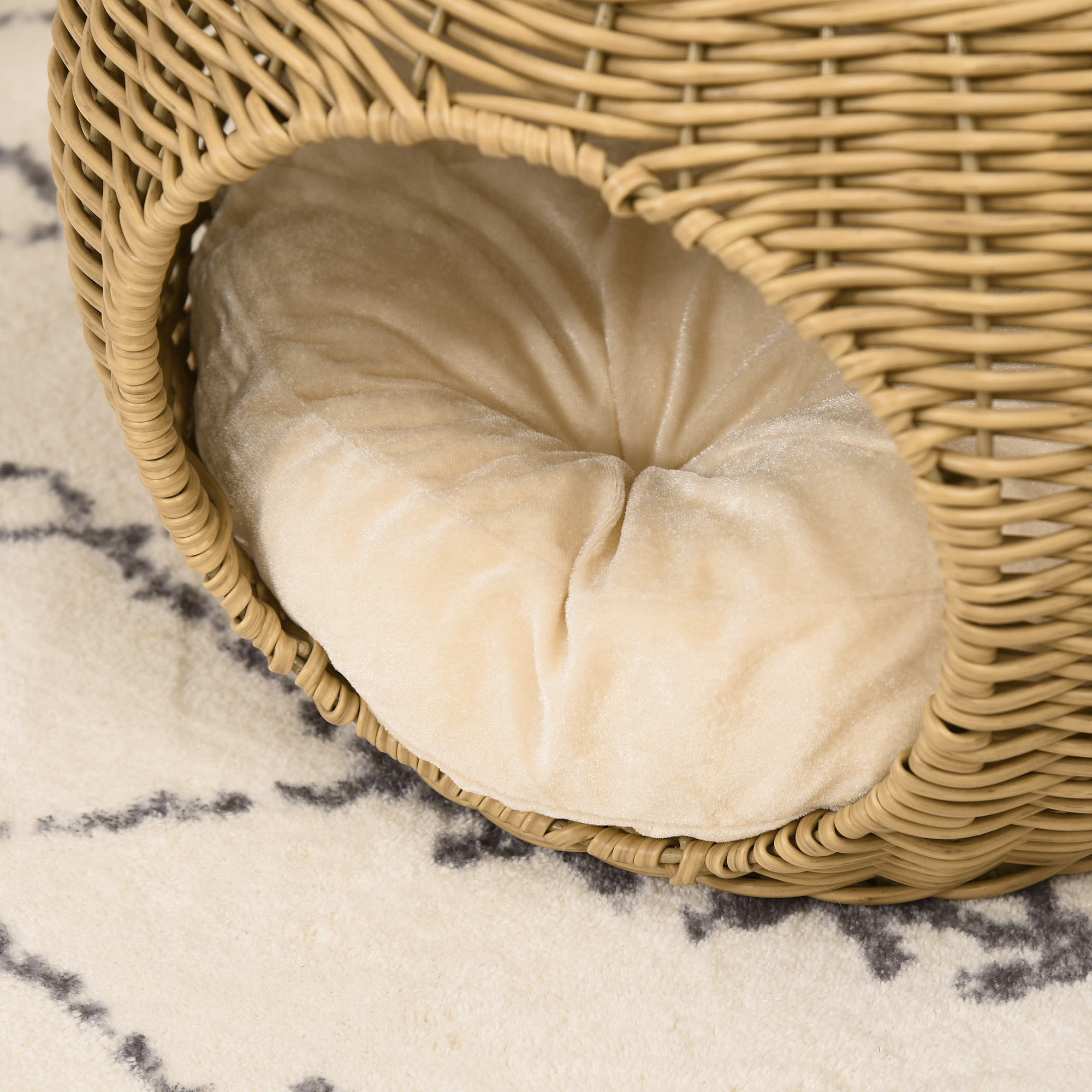Katzenkorb Rattan zweistöckig Katzenbett Katzenkörbchen mit Kissen Vordertür  für Katze unter 3,5 kg Ø40 x 30 cm